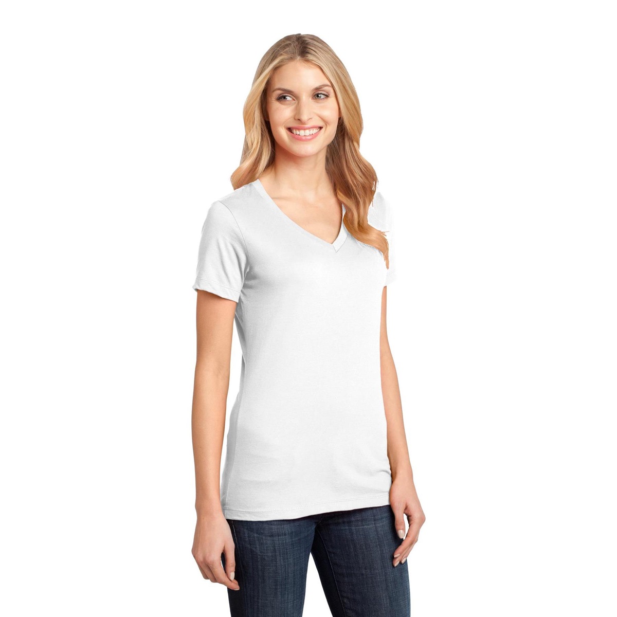 District Made DM1170L Ladies Perfect Weight V-Neck Tee - Bright White ...