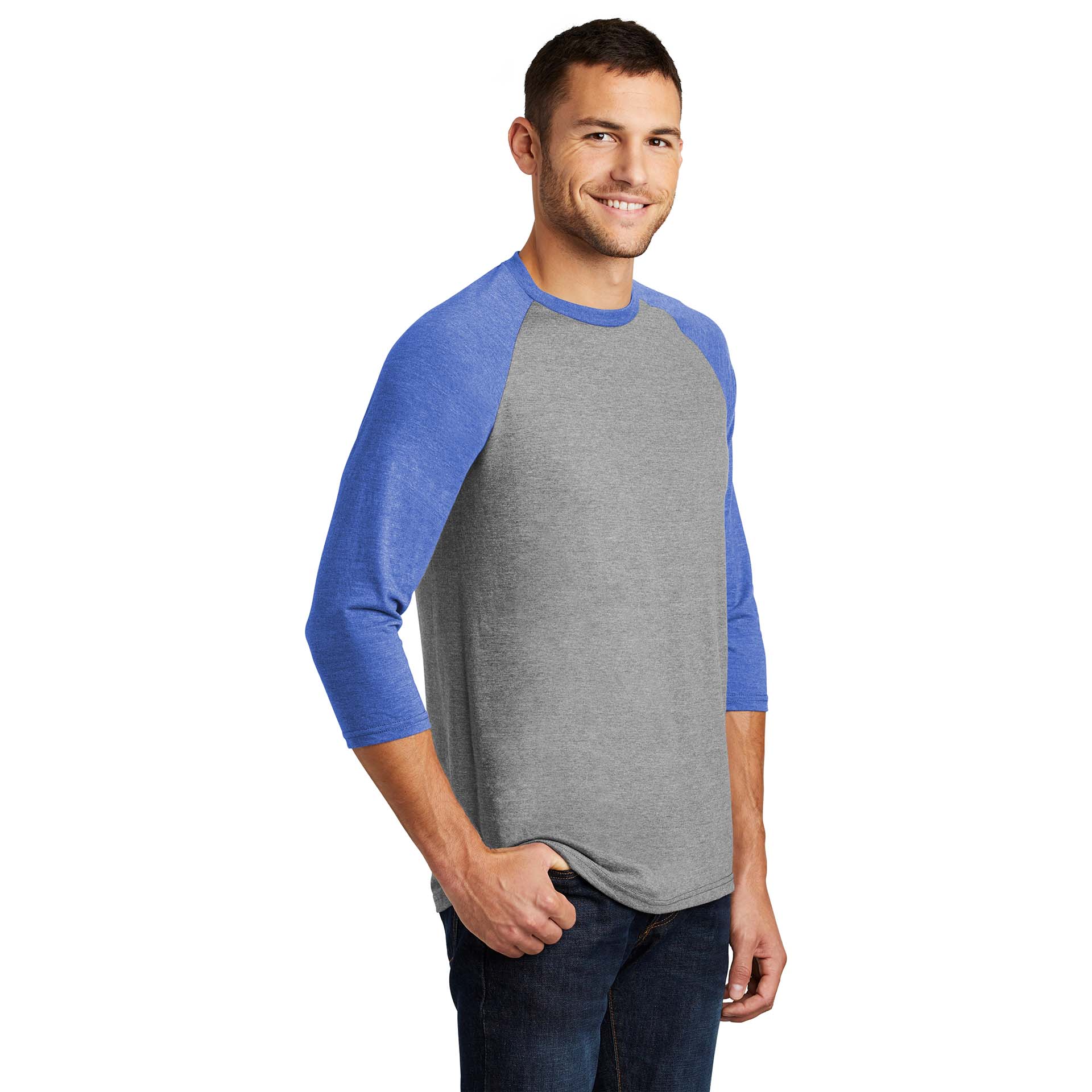 Port & Company PC55RS Core Blend 3/4-Sleeve Raglan Tee 4XL White/Royal