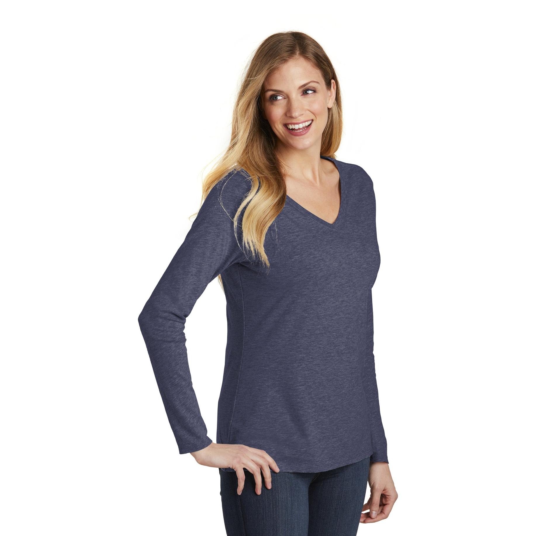 District DT6201 Women's Very Important Tee Long Sleeve - Heathered Navy ...