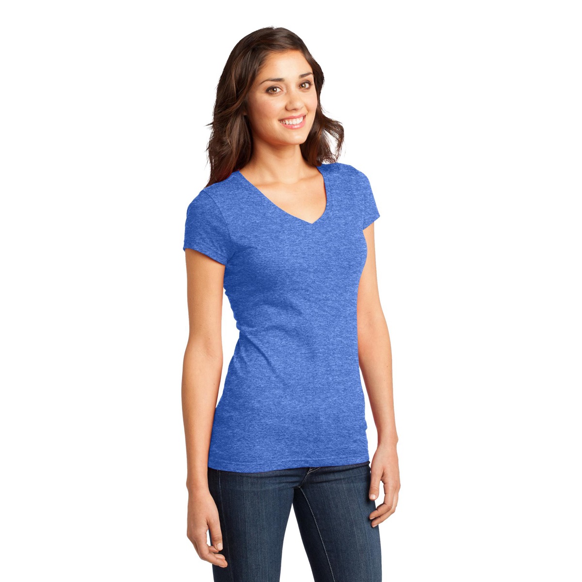 District DT6501 Juniors Very Important Tee V-Neck - Heathered Royal ...