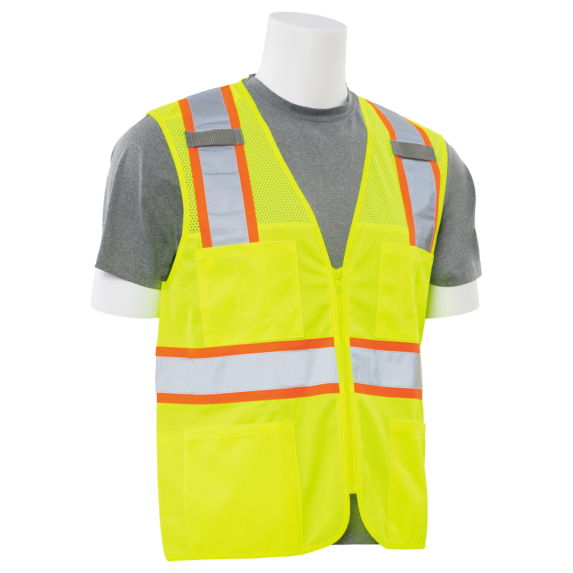 ERB by Delta Plus S149 Type R Class Solid Front Mesh Back Two-Tone  Surveyor Safety Vest with Zipper Yellow/Lime Full Source