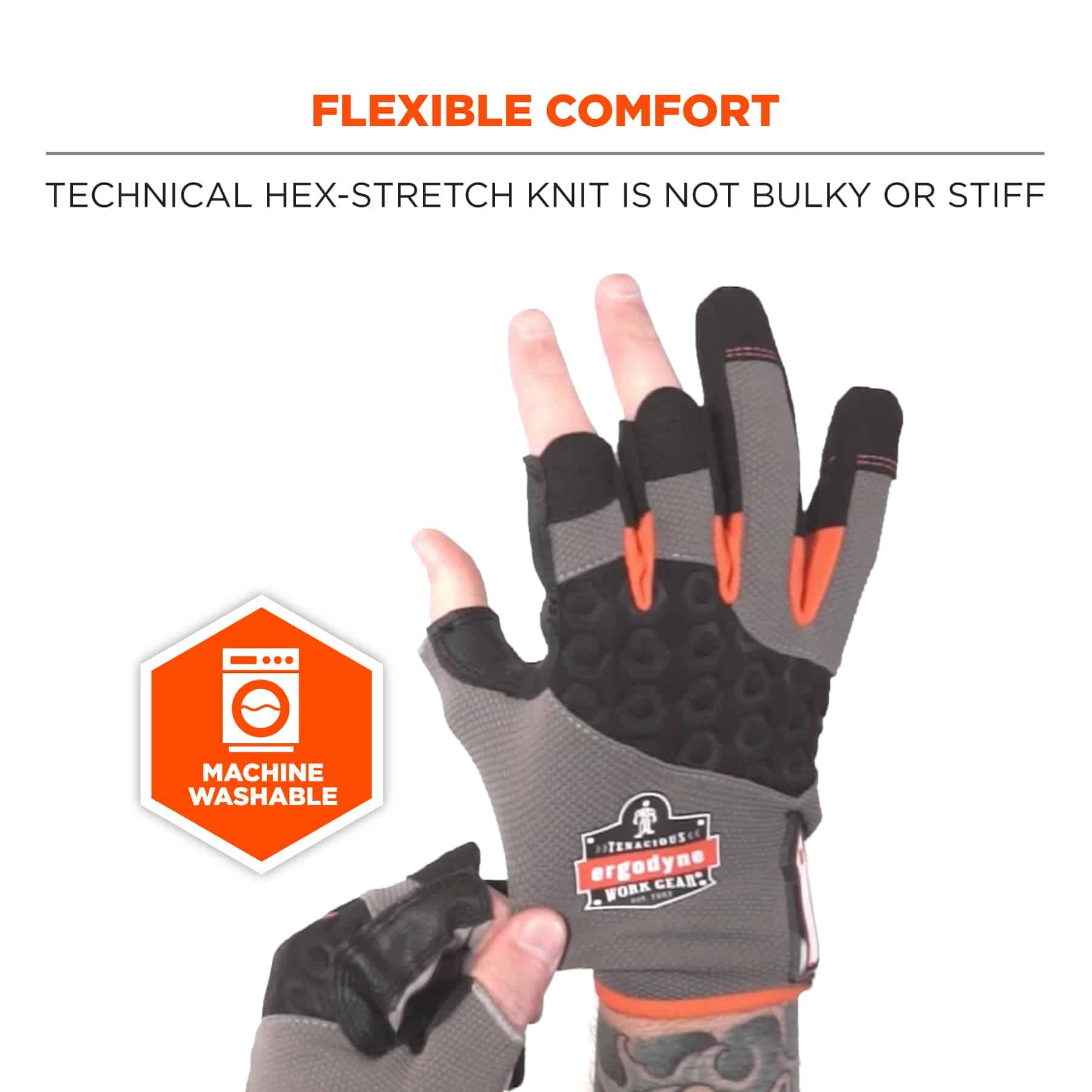 Ergodyne ProFlex 910 Half-Finger Impact Gloves + Wrist Support - Small Size  - Half Finger - Black - Anti-Vibration, Shock Resistant, Impact Resistant