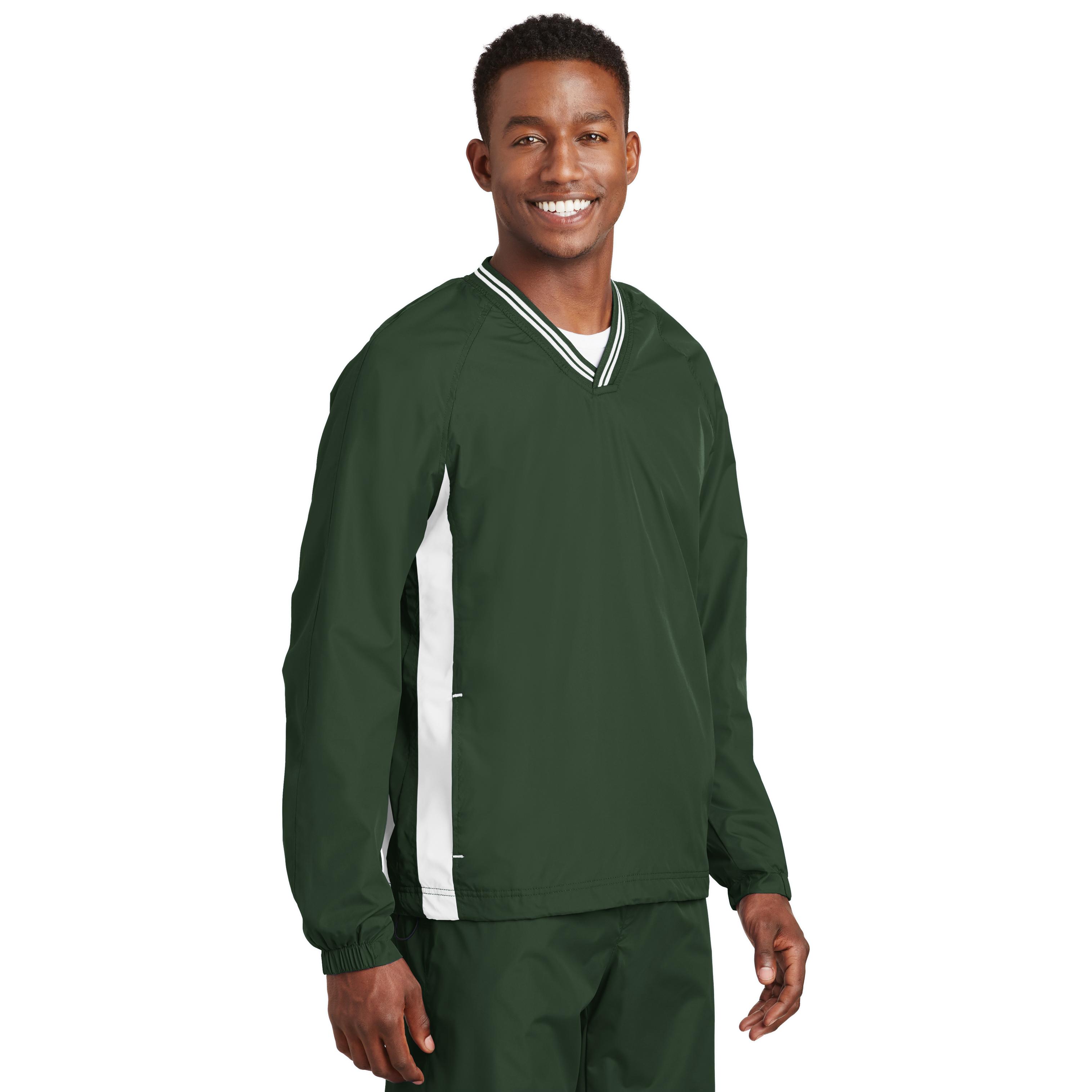 Sport-Tek JST62 Tipped V-Neck Raglan Wind Shirt - Forest