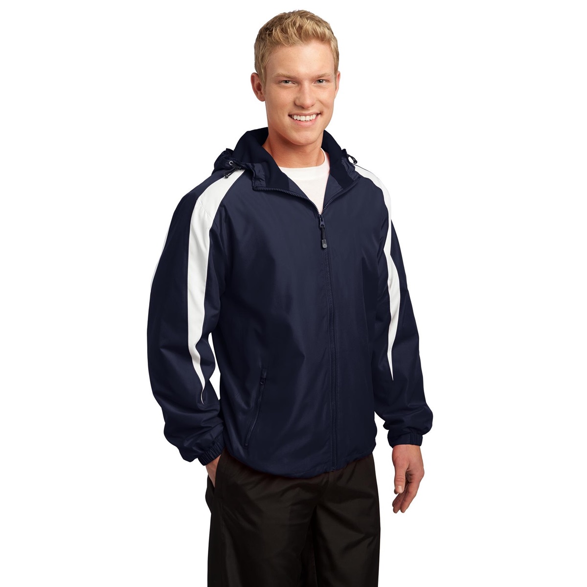 Sport-Tek JST81 Fleece-Lined Colorblock Jacket - True Navy/White