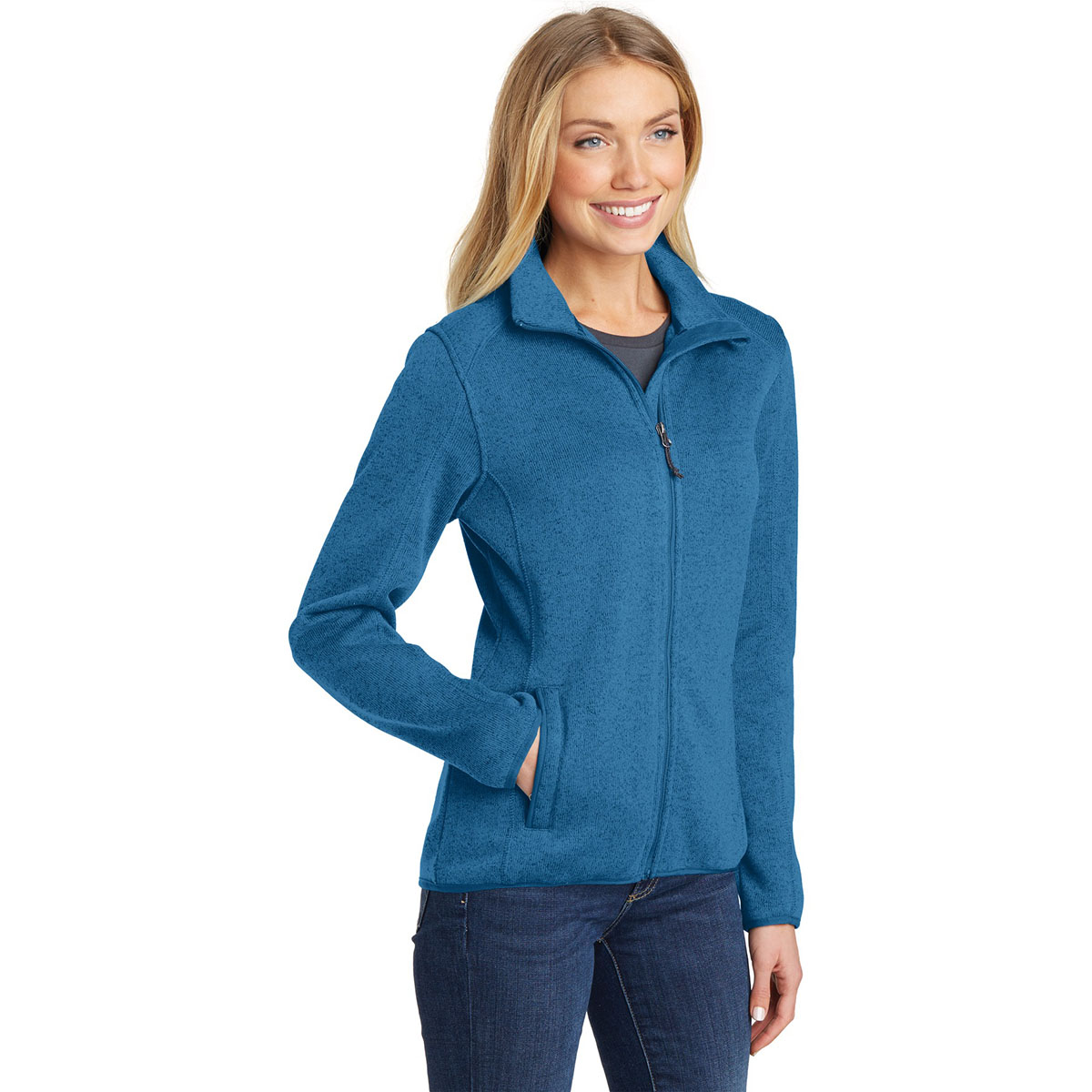 Port Authority L232 Ladies Sweater Fleece Jacket - Medium Blue Heather ...