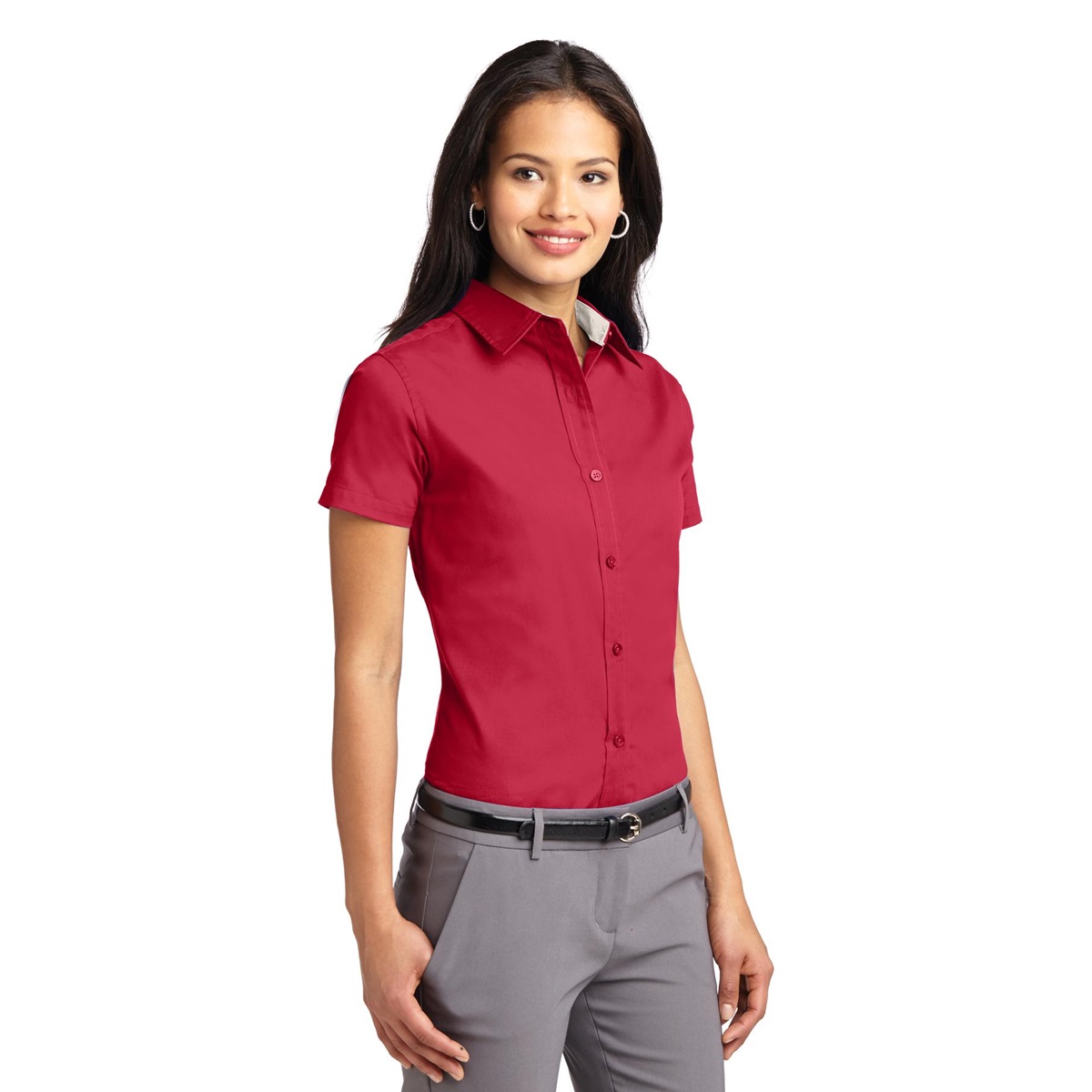 Port Authority L508 Ladies Short Sleeve Easy Care Shirt - Red/Light ...