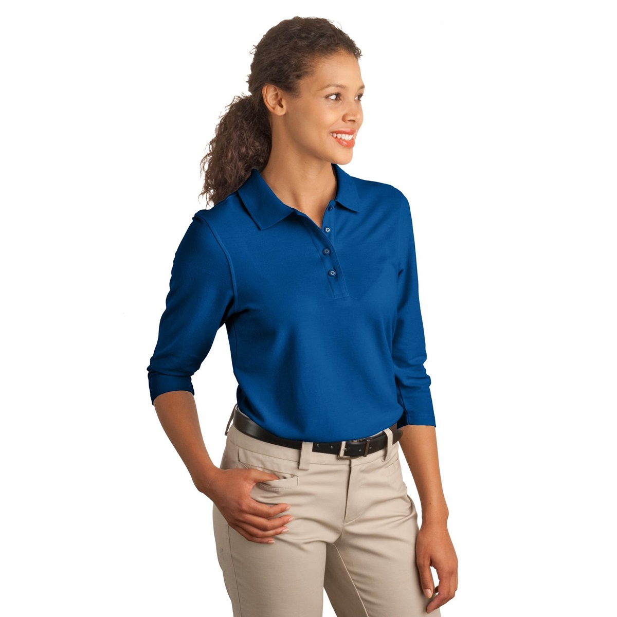 Port Authority L562 Ladies Silk Touch 3/4-Sleeve Polo - Royal ...