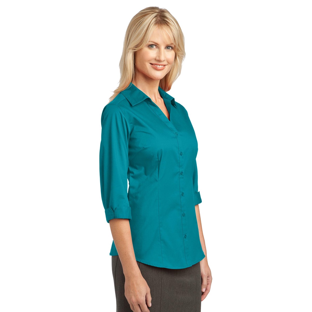Port Authority L6290 Ladies 3/4-Sleeve Blouse - Teal Green | FullSource.com