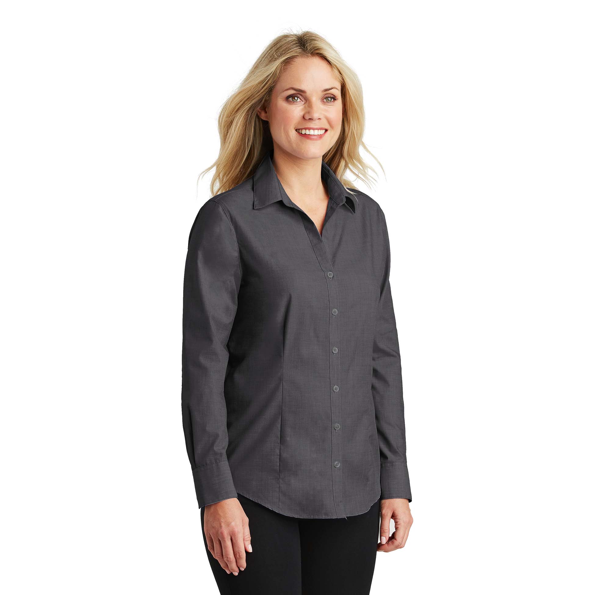 Port Authority L640 Ladies Crosshatch Easy Care Shirt - Soft Black ...