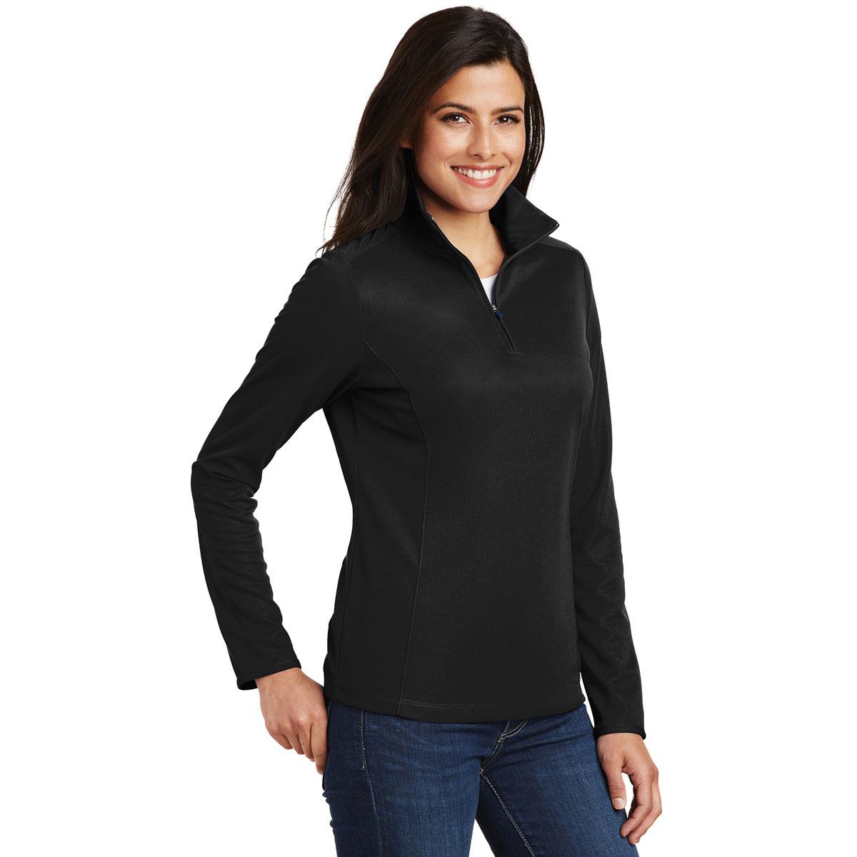 Port Authority L806 Ladies Pinpoint Mesh 1 2-zip Pullover - Black 