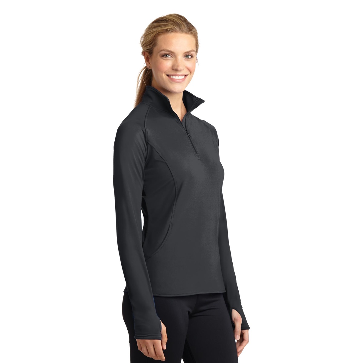 Sport-Tek LST850 Ladies Sport-Wick Stretch 1/2-Zip Pullover Sweatshirt -  Charcoal Grey