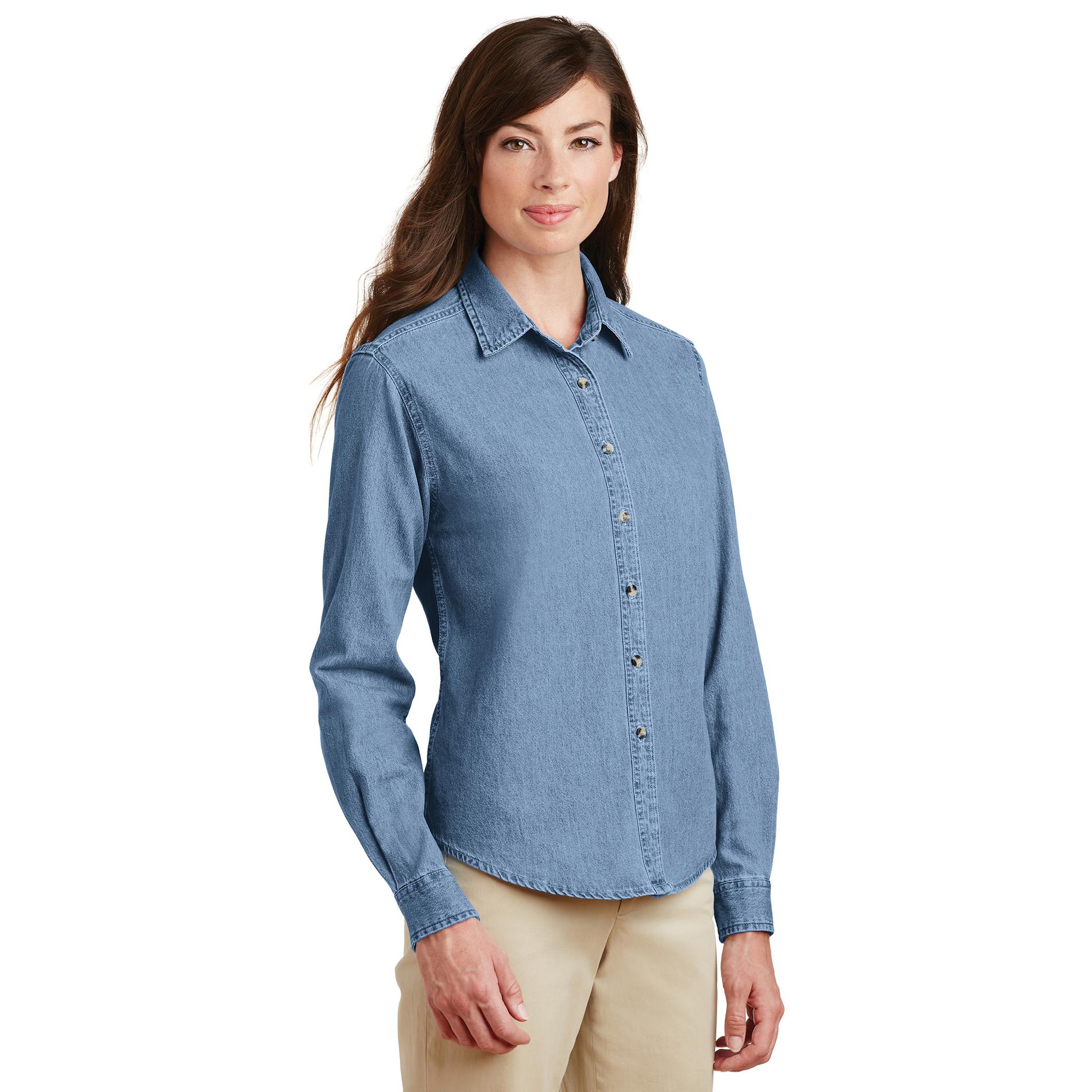 Port & Company LSP10 Ladies Long Sleeve Value Denim Shirt - Faded Blue ...