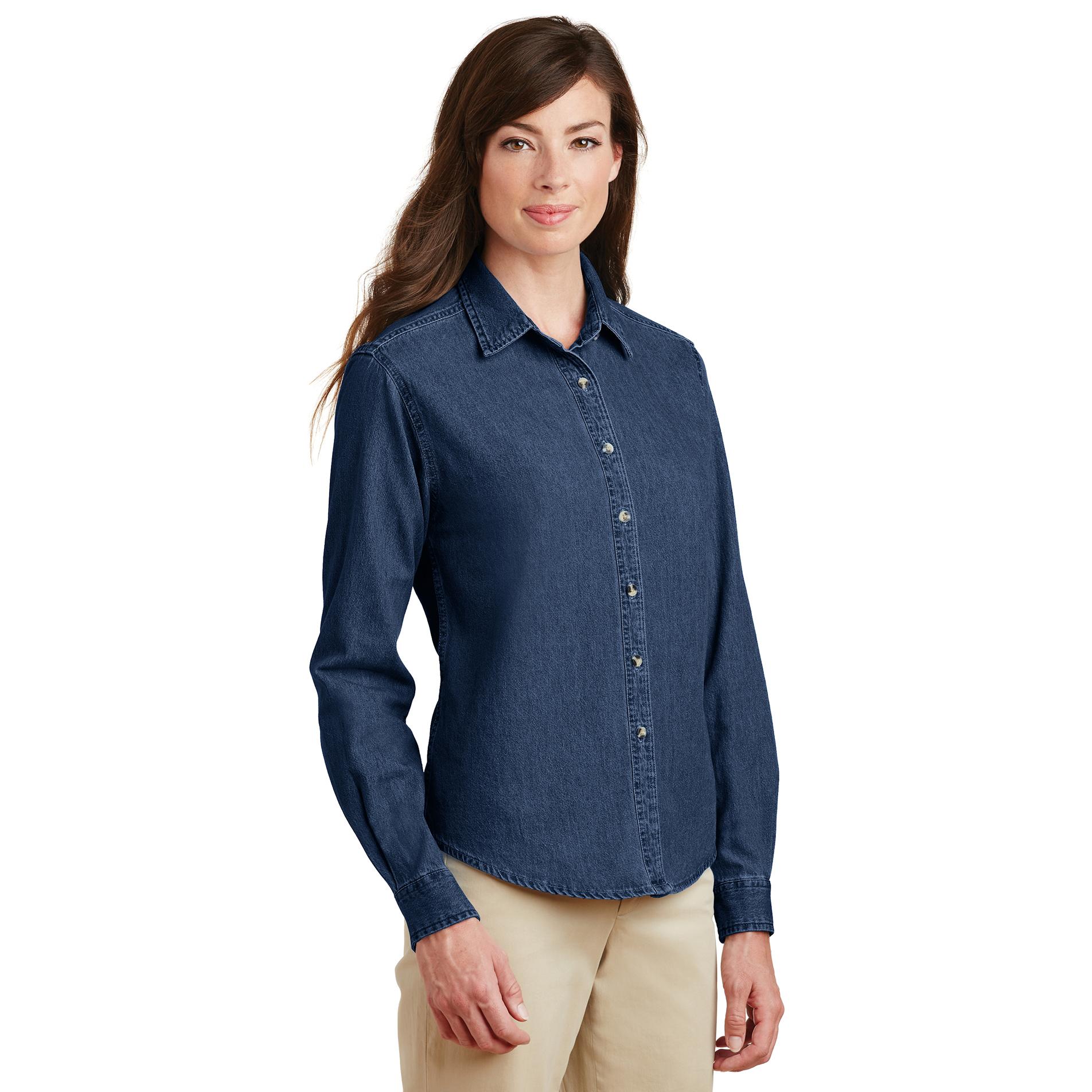 Port & Company LSP10 Ladies Long Sleeve Value Denim Shirt - Ink Blue ...