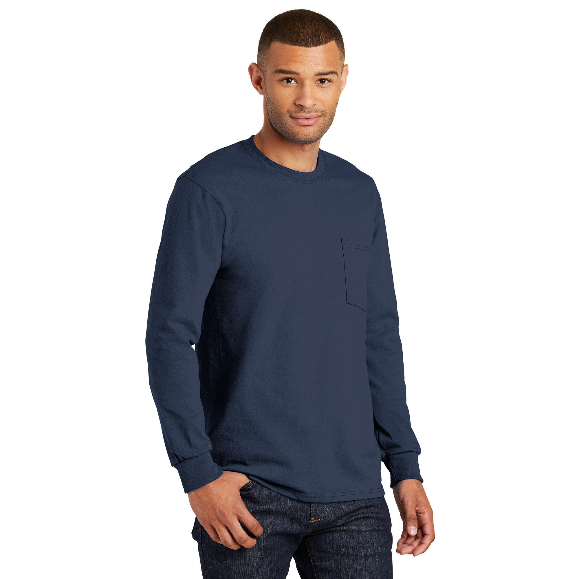 Port & Company PC61LSP Long Sleeve Essential Pocket Tee - Navy