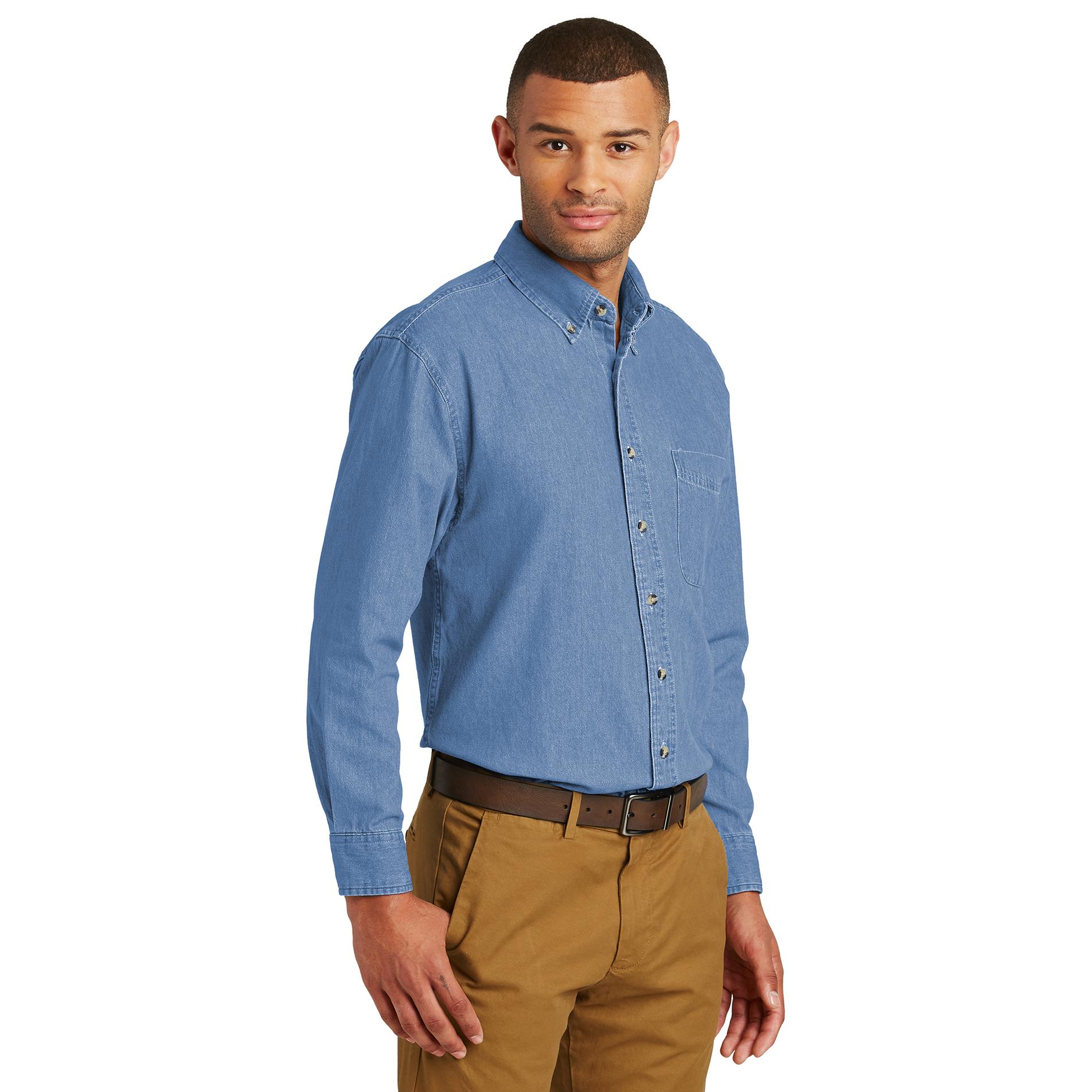 Mens Denim Long Sleeve Shirt Button Down Pocket Sturdy Tough Garment SP10 