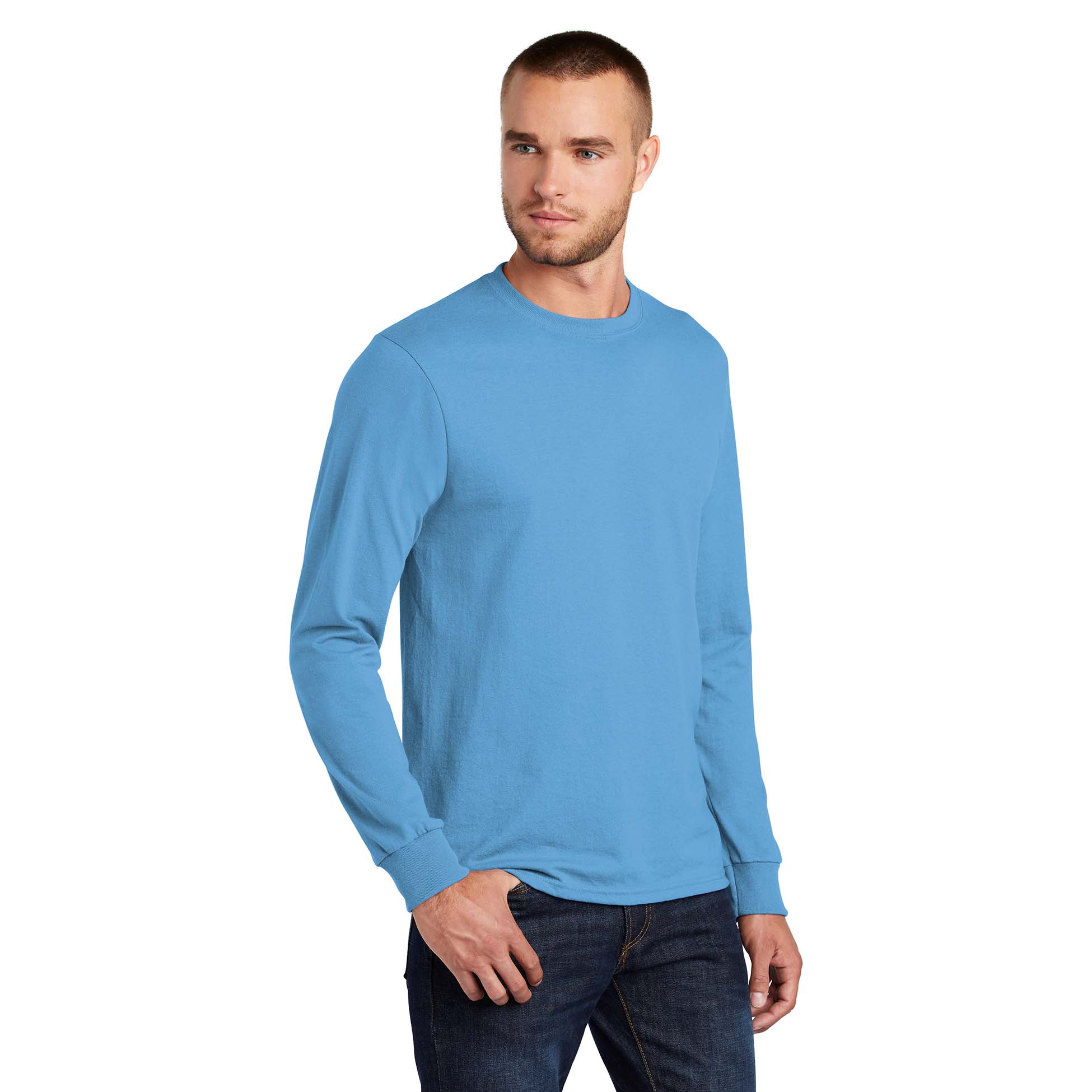 Port & Company PC55LS Long Sleeve Core Blend Tee - Aquatic Blue | Full ...