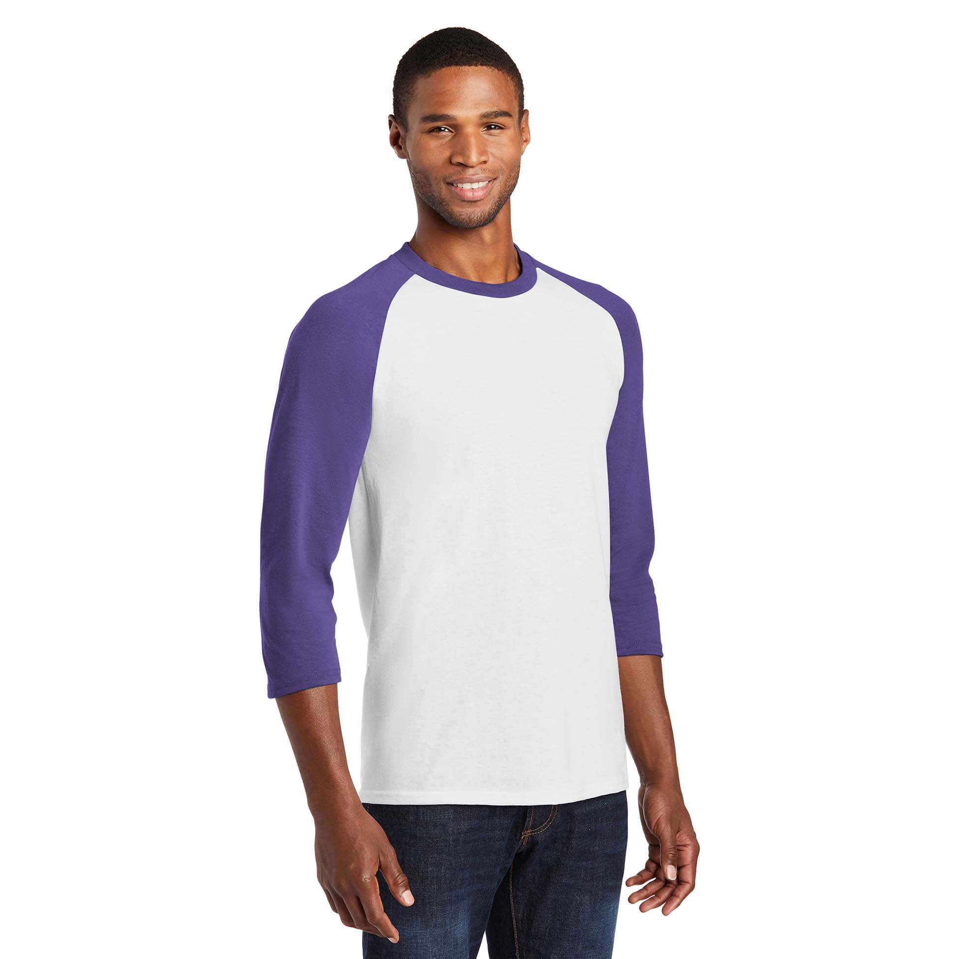Port & Company PC55RS 3/4-Sleeve Raglan T-Shirt - White/Purple