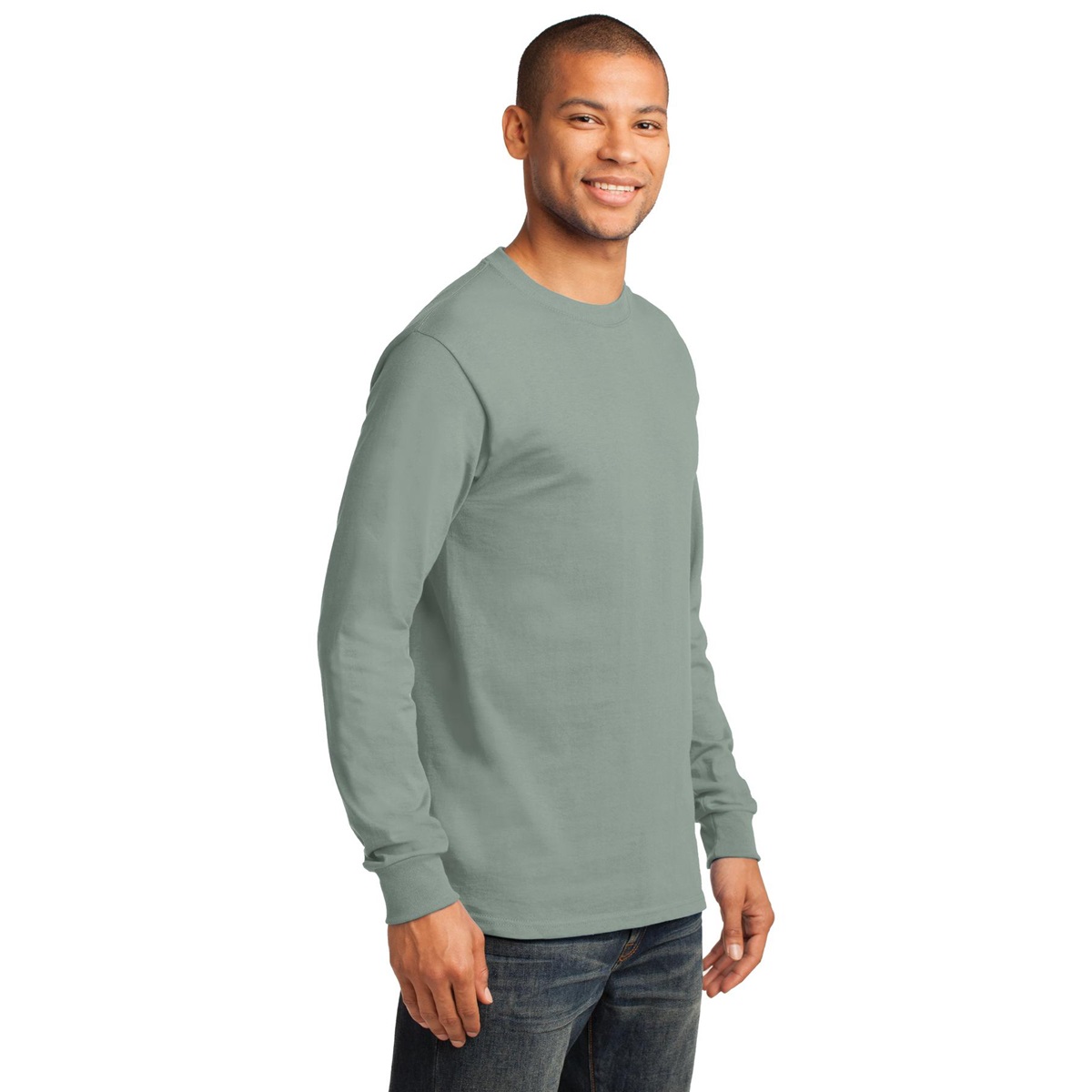 Port & Company PC61LS Long Sleeve Essential T-Shirt - Stonewashed Green ...