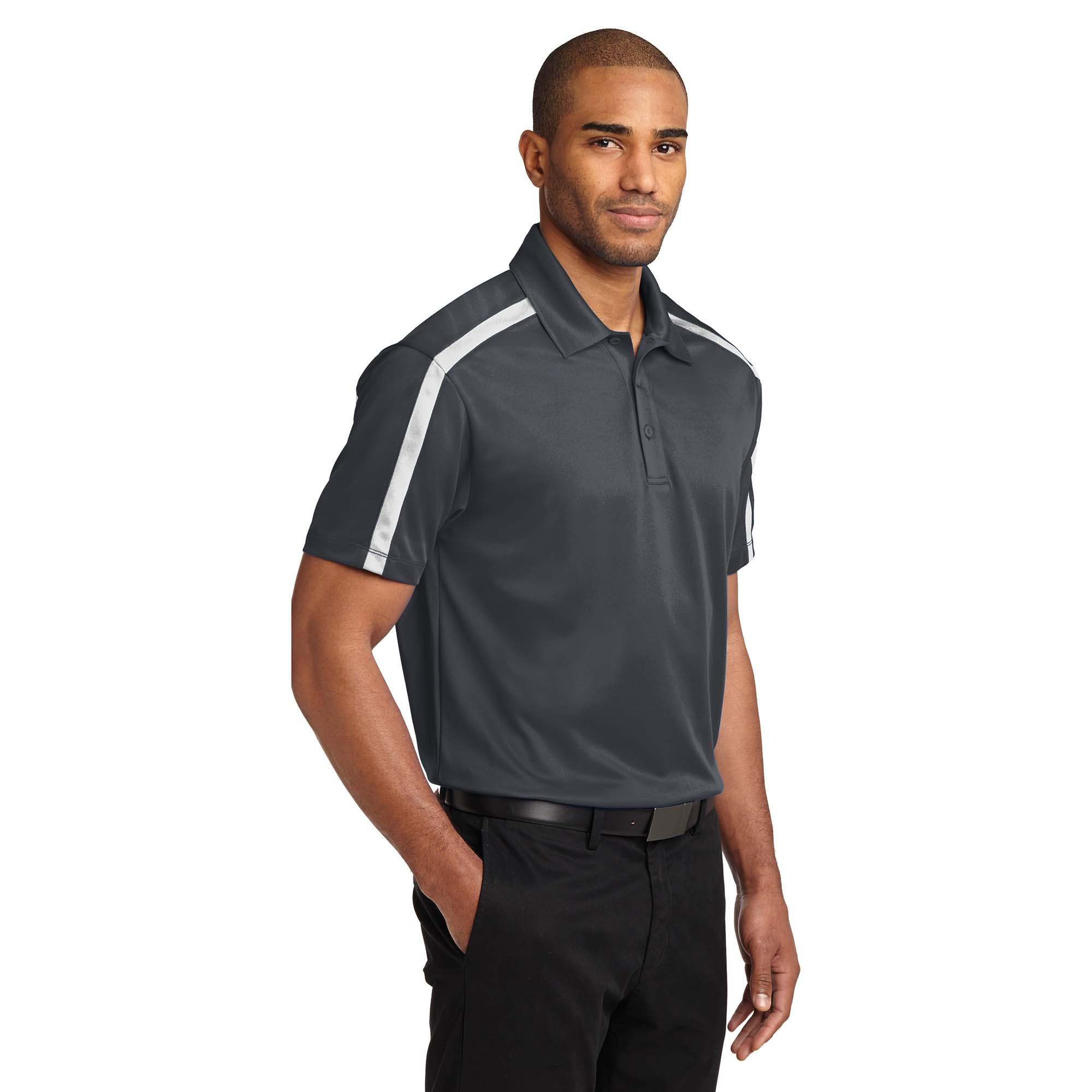 grey polo black pants