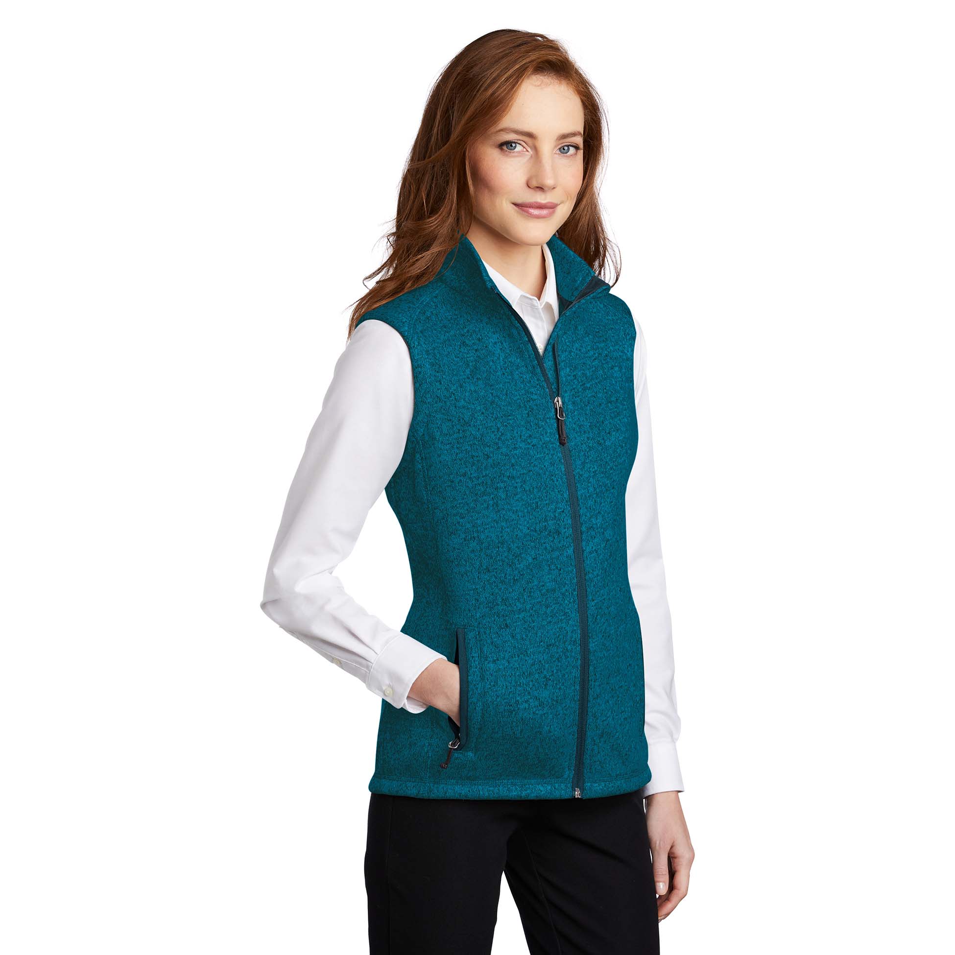 Port Authority L236 Ladies Sweater Fleece Vest - Medium Blue Heather ...