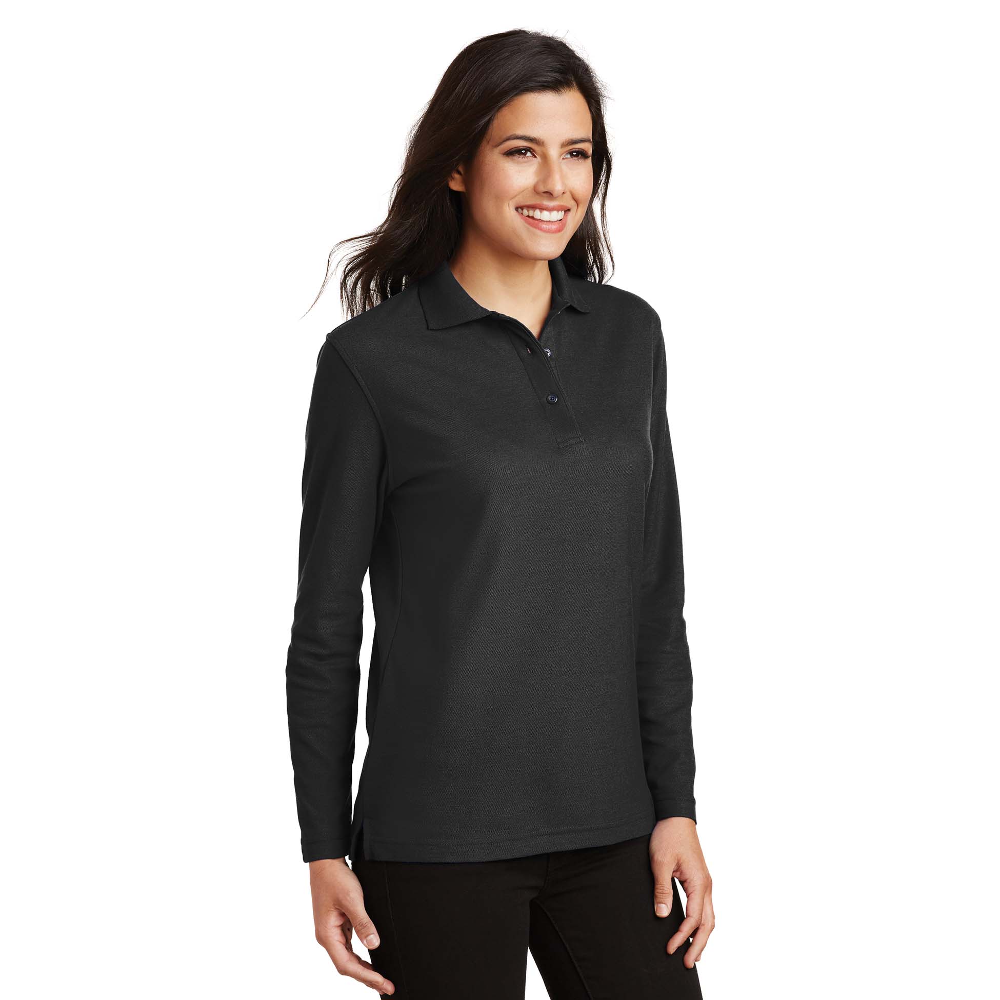 Port Authority L500LS Ladies Long Sleeve Silk Touch Polo - Black | Full ...