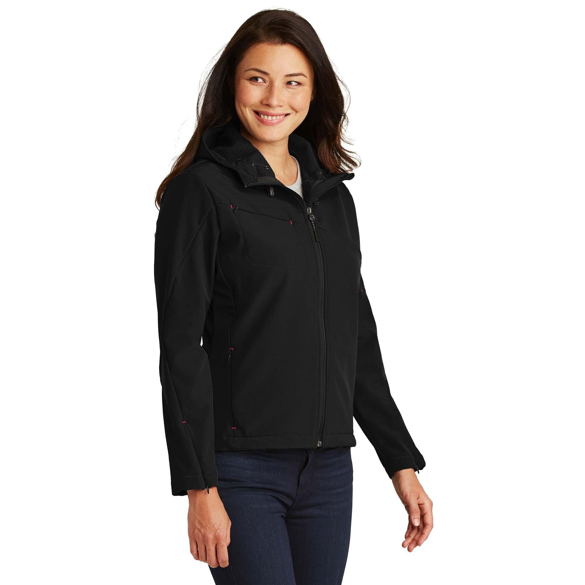 Port Authority L706 Ladies Textured Hooded Soft Shell Jacket - Black ...