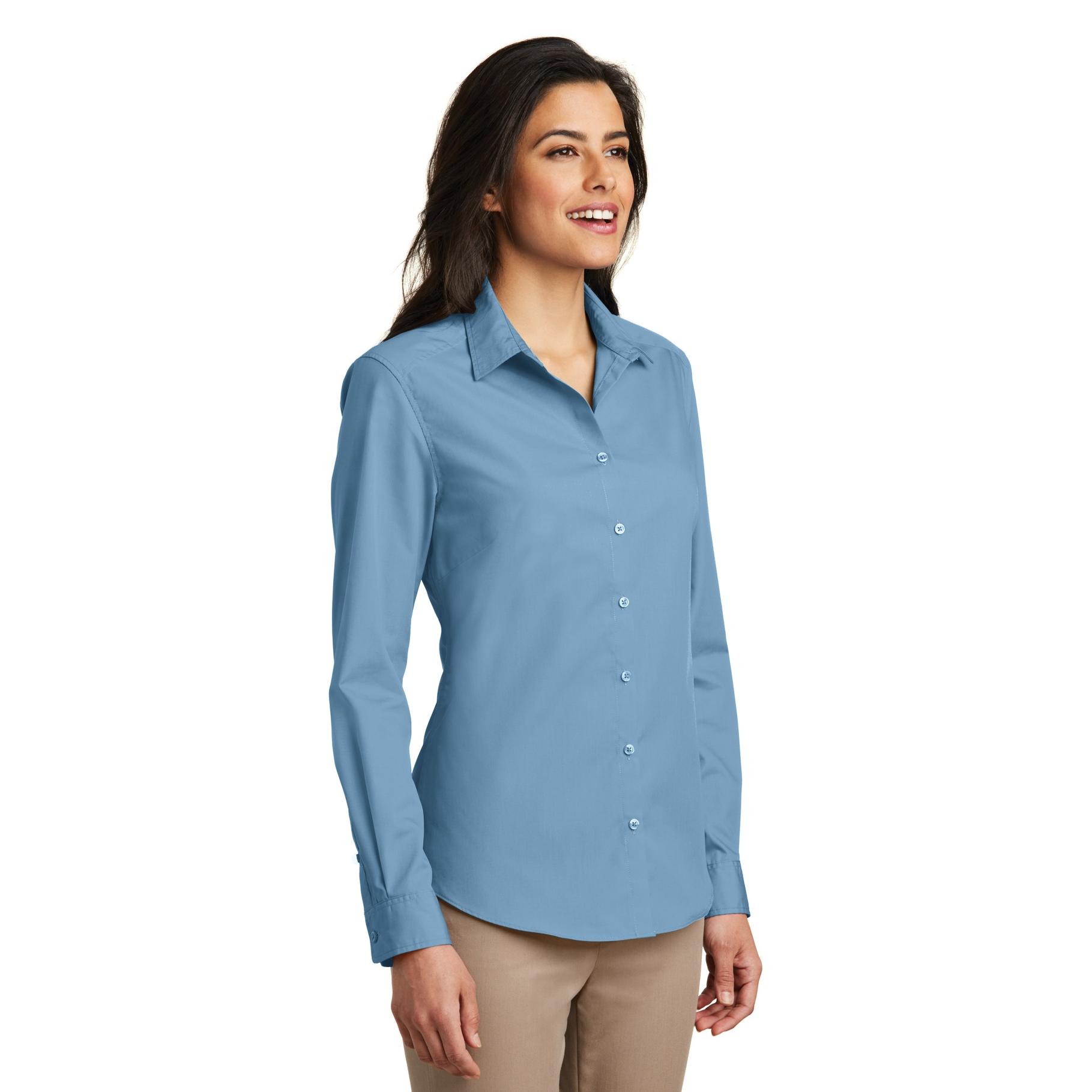 Port Authority Lw100 Ladies Long Sleeve Carefree Poplin Shirt Carolina Blue Full Source 3648