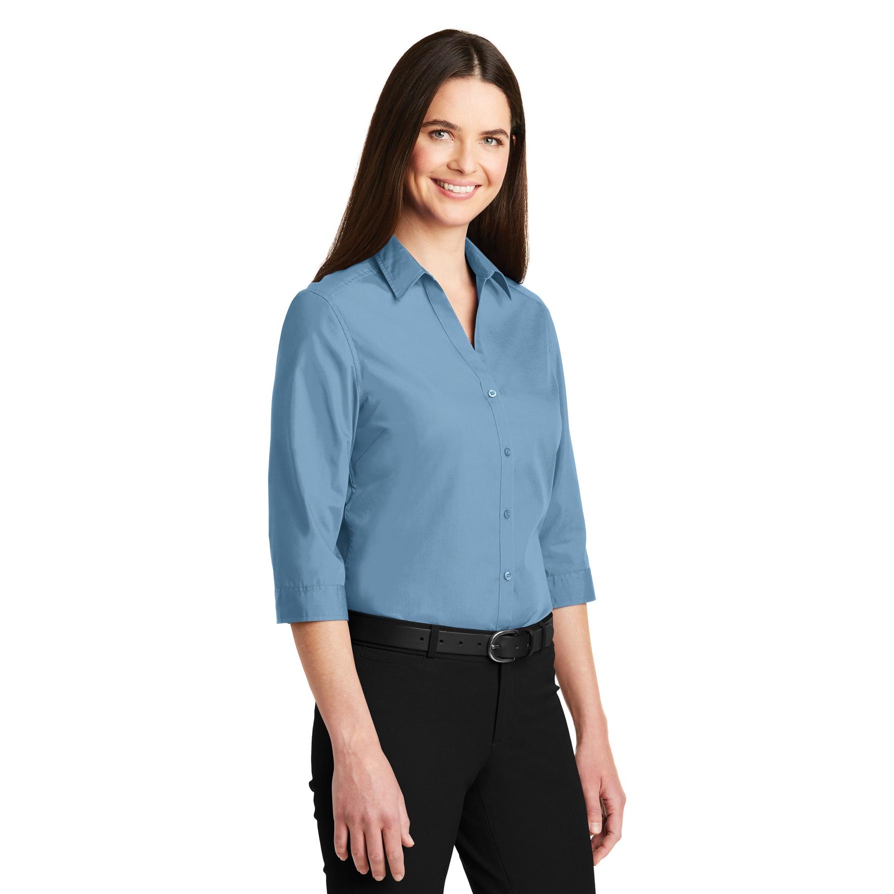 Port Authority LW102 Ladies 3/4-Sleeve Carefree Poplin Shirt - Carolina ...