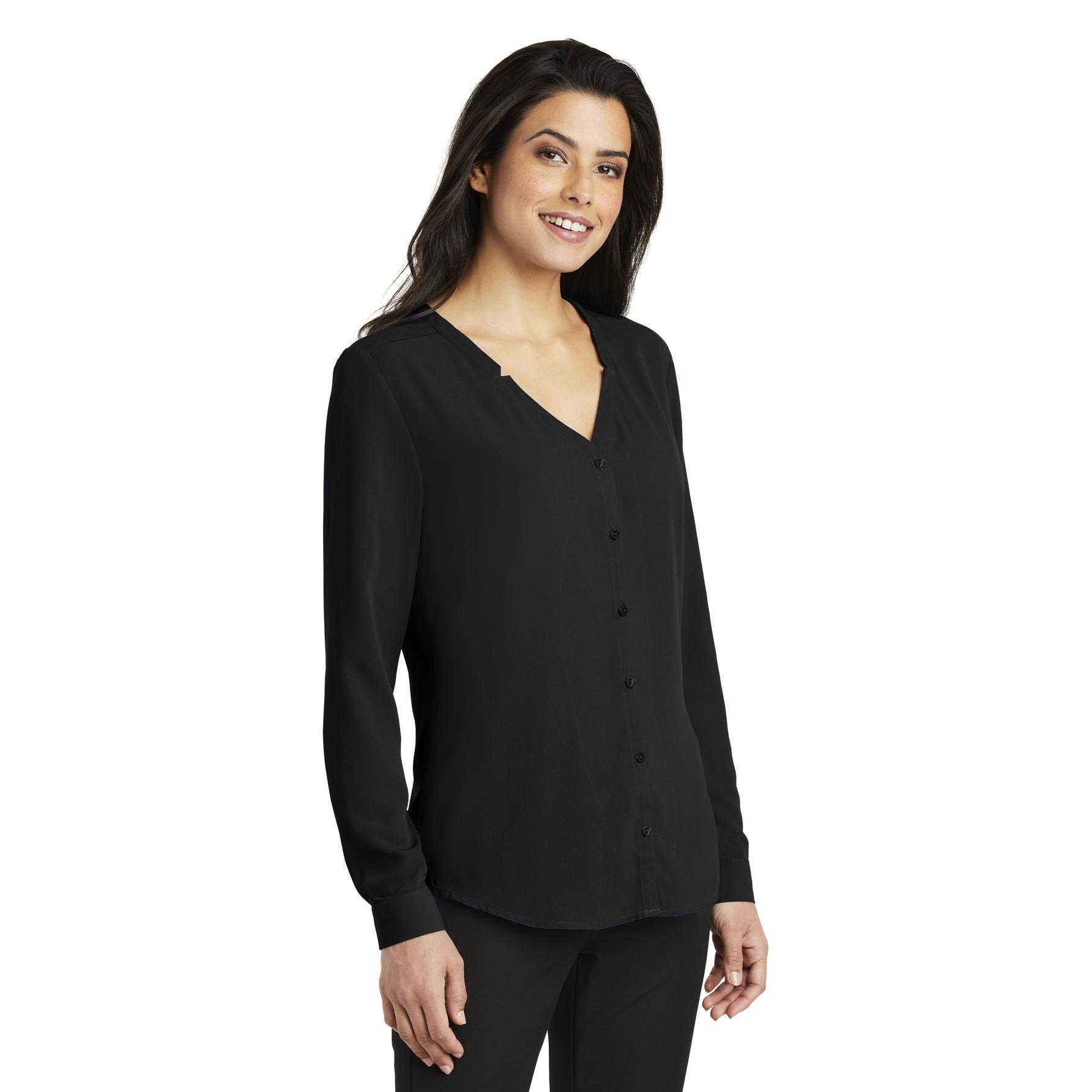 Port Authority Lw700 Ladies Long Sleeve Button-front Blouse - Black 