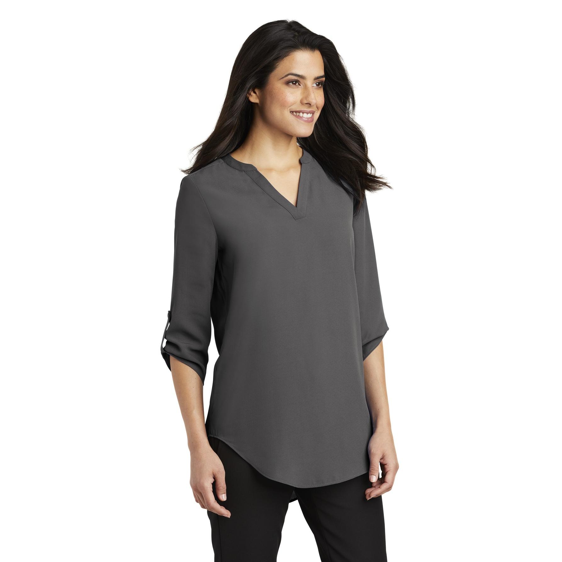 Port Authority LW701 Ladies 3/4-Sleeve Tunic Blouse - Sterling Grey ...