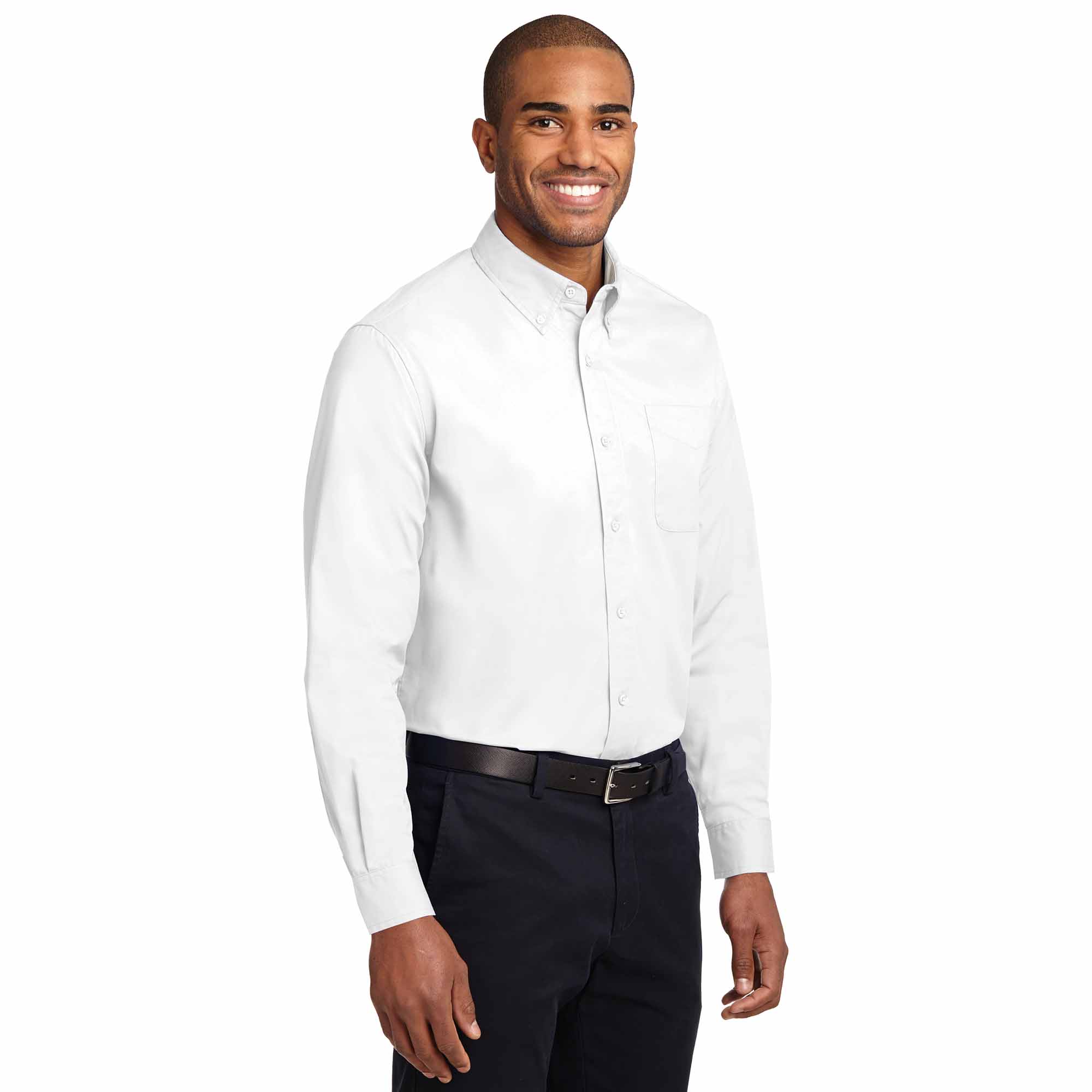 Port Authority S608 Long Sleeve Easy Care Shirt - White/Light Stone ...