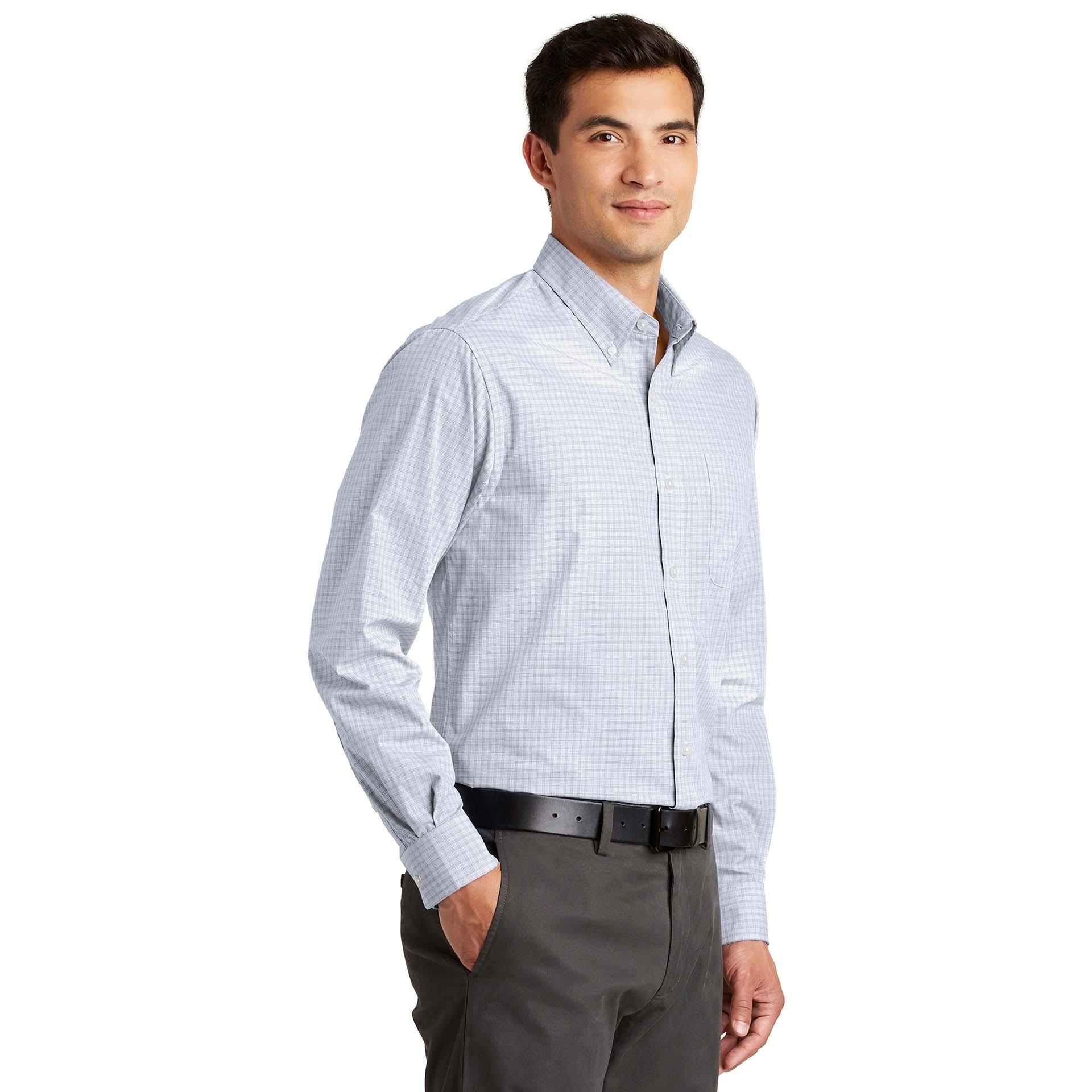 Port Authority S639 Plaid Pattern Easy Care Shirt - White | Full Source