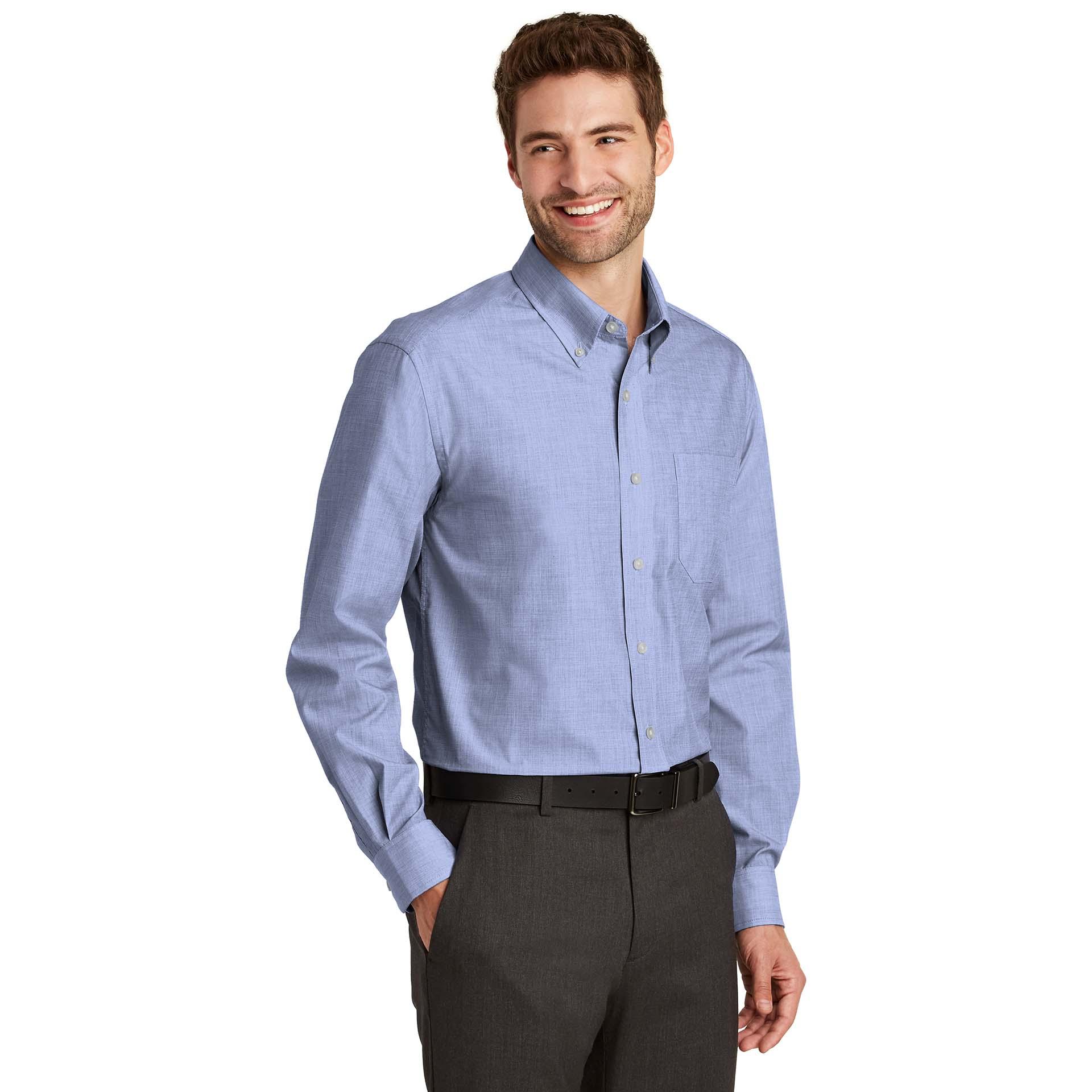 Port Authority Mens Crosshatch Easy Care Poplin Shirt_Chambray Blue_X-Large 