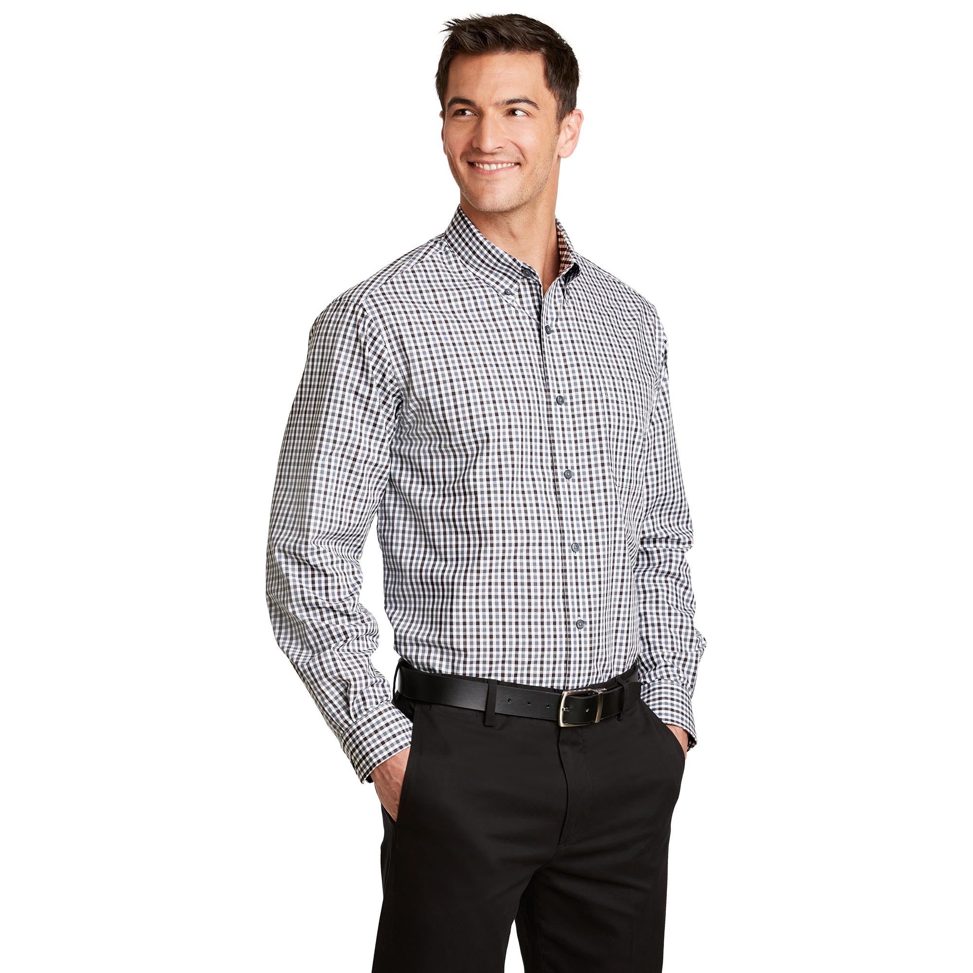 Port Authority S654 Long Sleeve Gingham Easy Care Shirt - Black ...