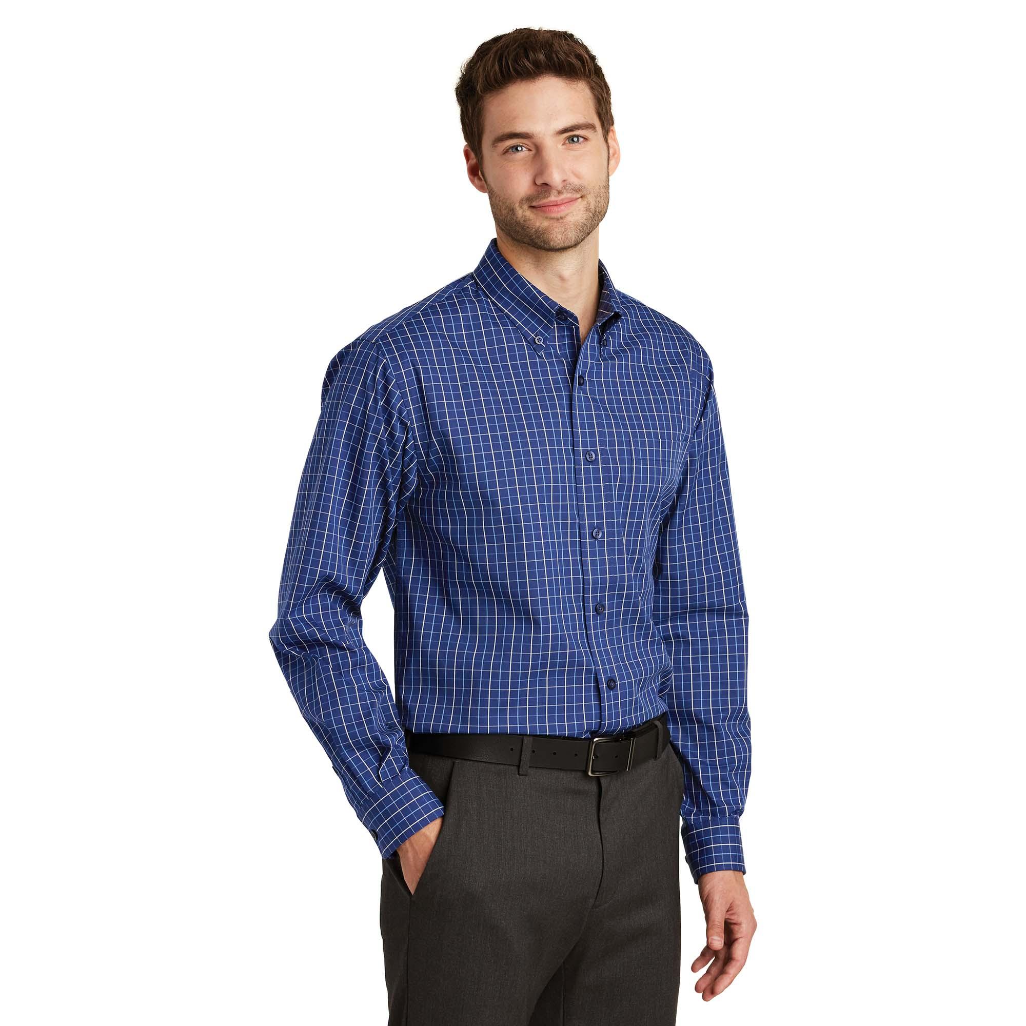 Port Authority Men's Tattersall Easy Care Shirt - Navy/White Check, Button-Up, Machine Washable, Size 2XL - View #10