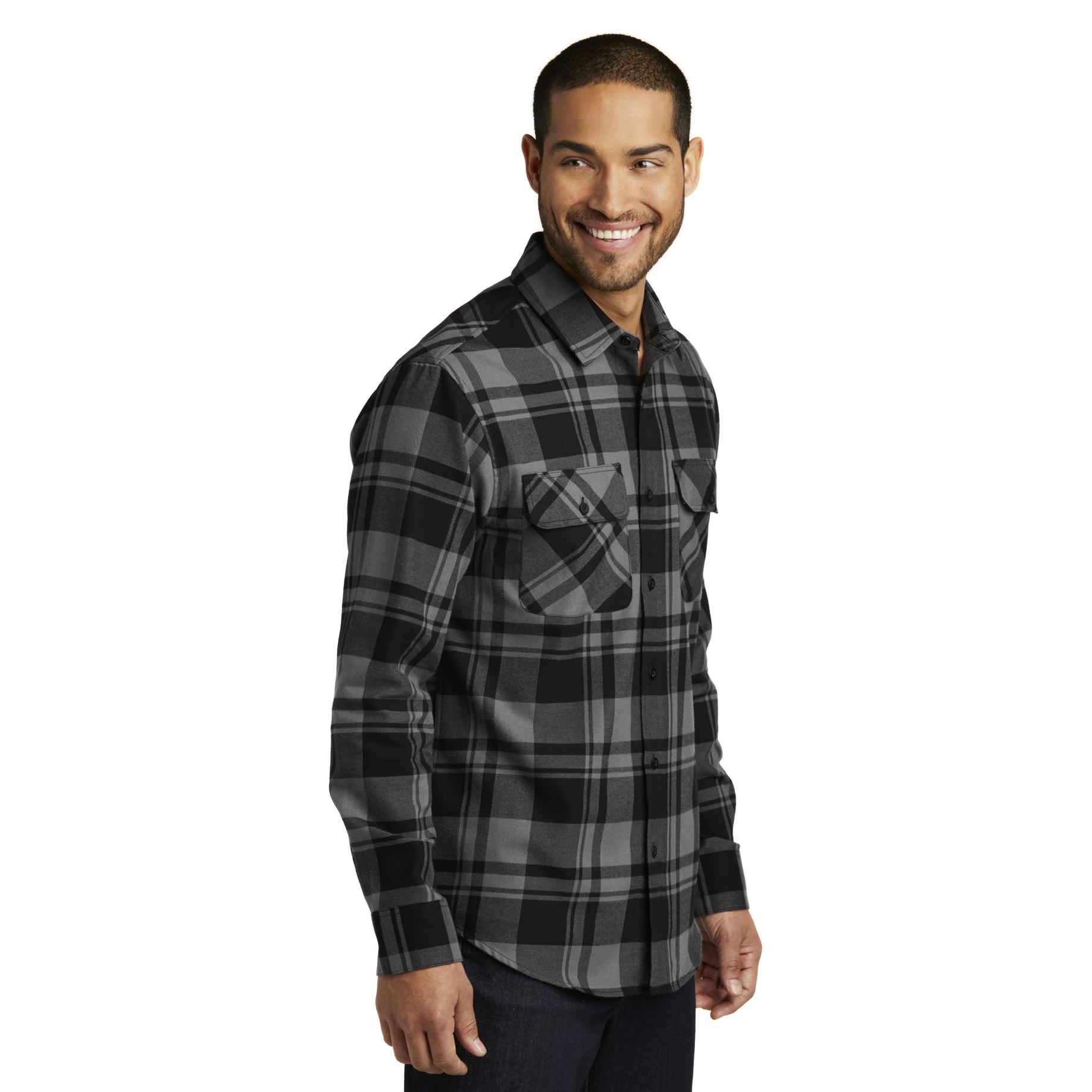 Port Authority W668 Plaid Flannel Shirt - Grey/Black | Full Source