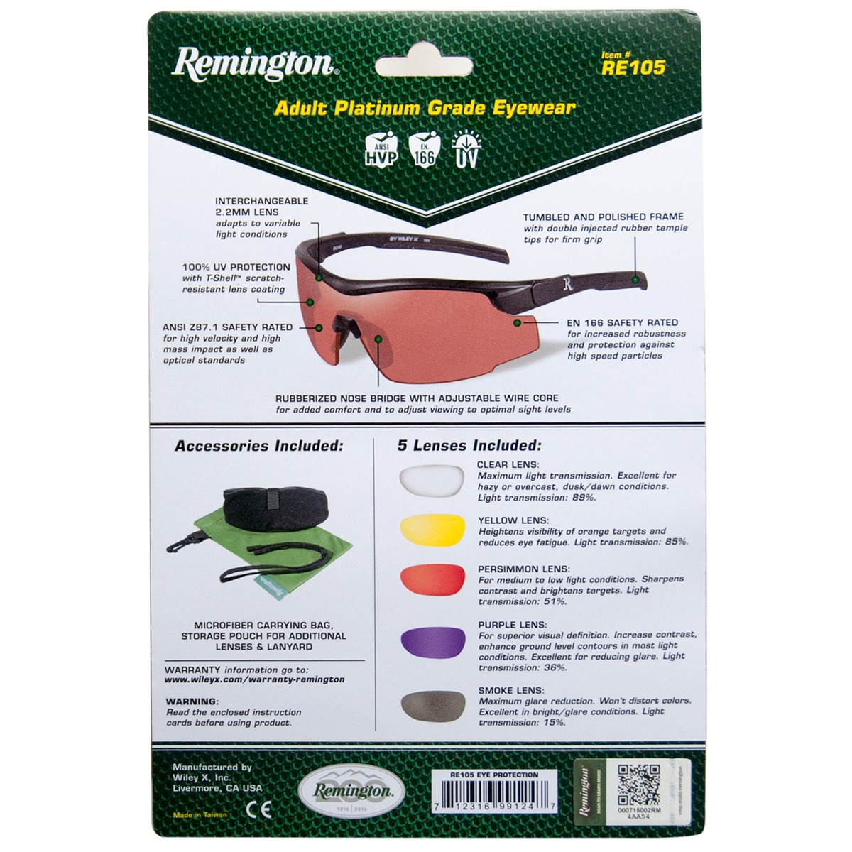 Remington RE105 Shooting Glasses Kit Black Frame Five
