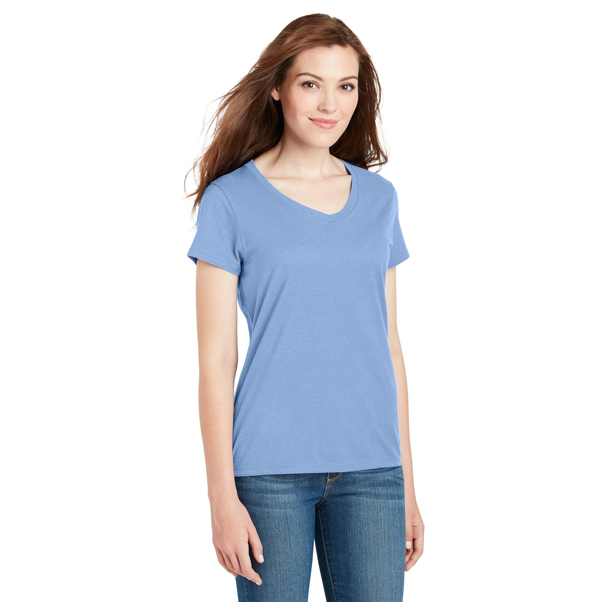 Hanes S04V Ladies Nano-T Cotton V-Neck T-Shirt - Light Blue ...