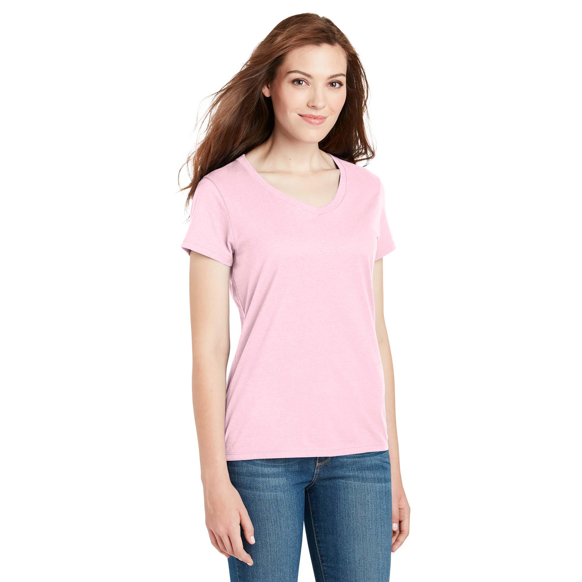 Hanes S04V Ladies Nano-T Cotton V-Neck T-Shirt - Pale Pink | Full Source