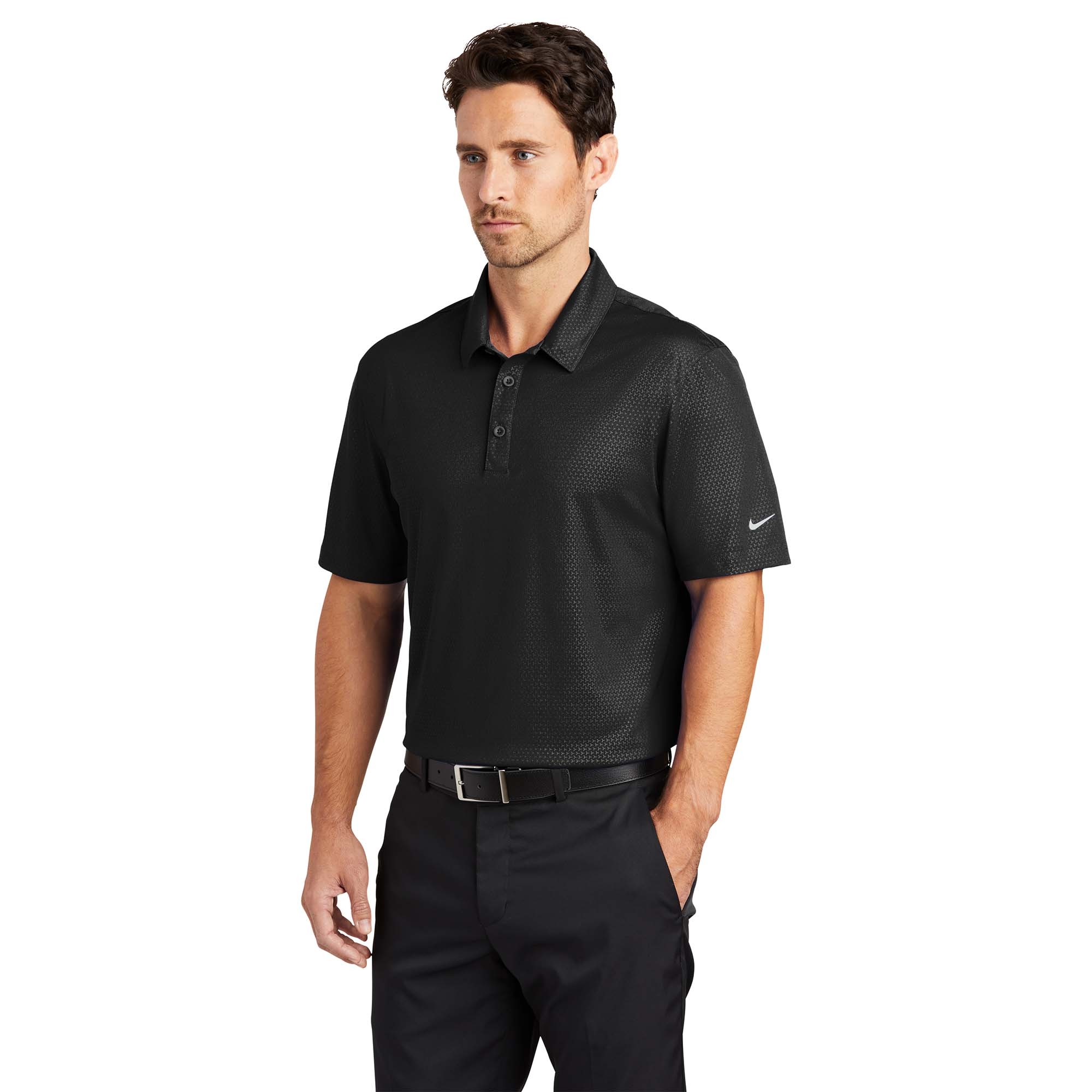 Nike 838964 Dri-FIT Embossed Tri-Blade Polo - Black | Full Source