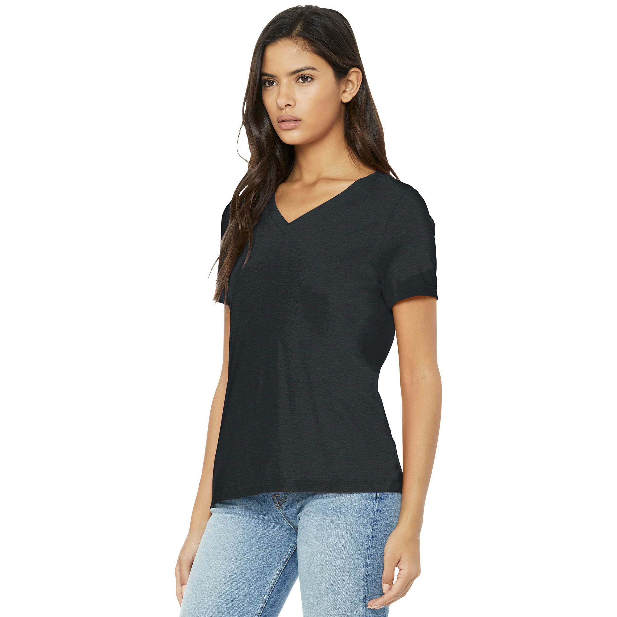 Bella + Canvas BC6405CVC Women's Relaxed Heather CVC V-Neck Tee - Dark ...