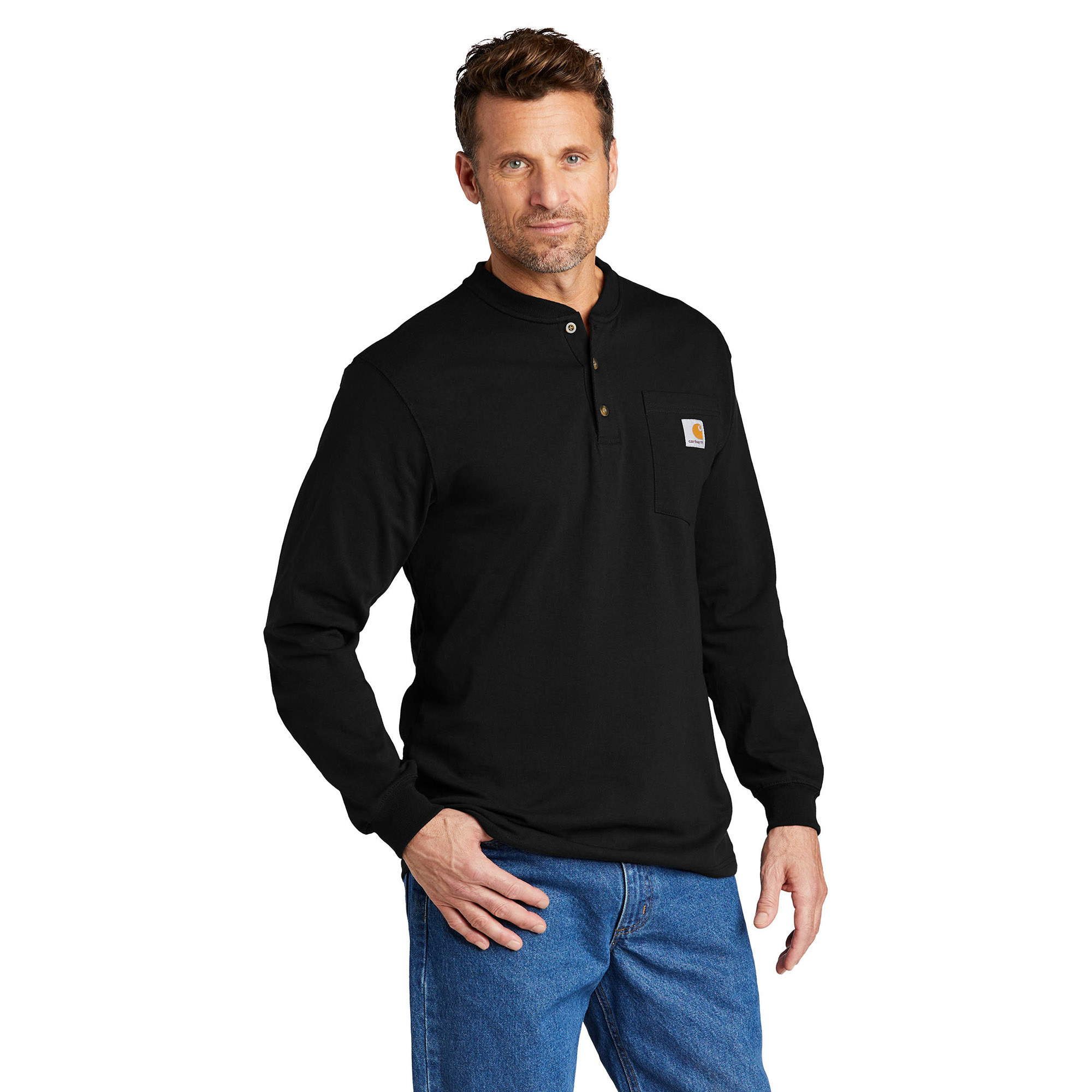 Carhartt K128 Workwear Long Sleeve Henley T-Shirt - Black | Full Source