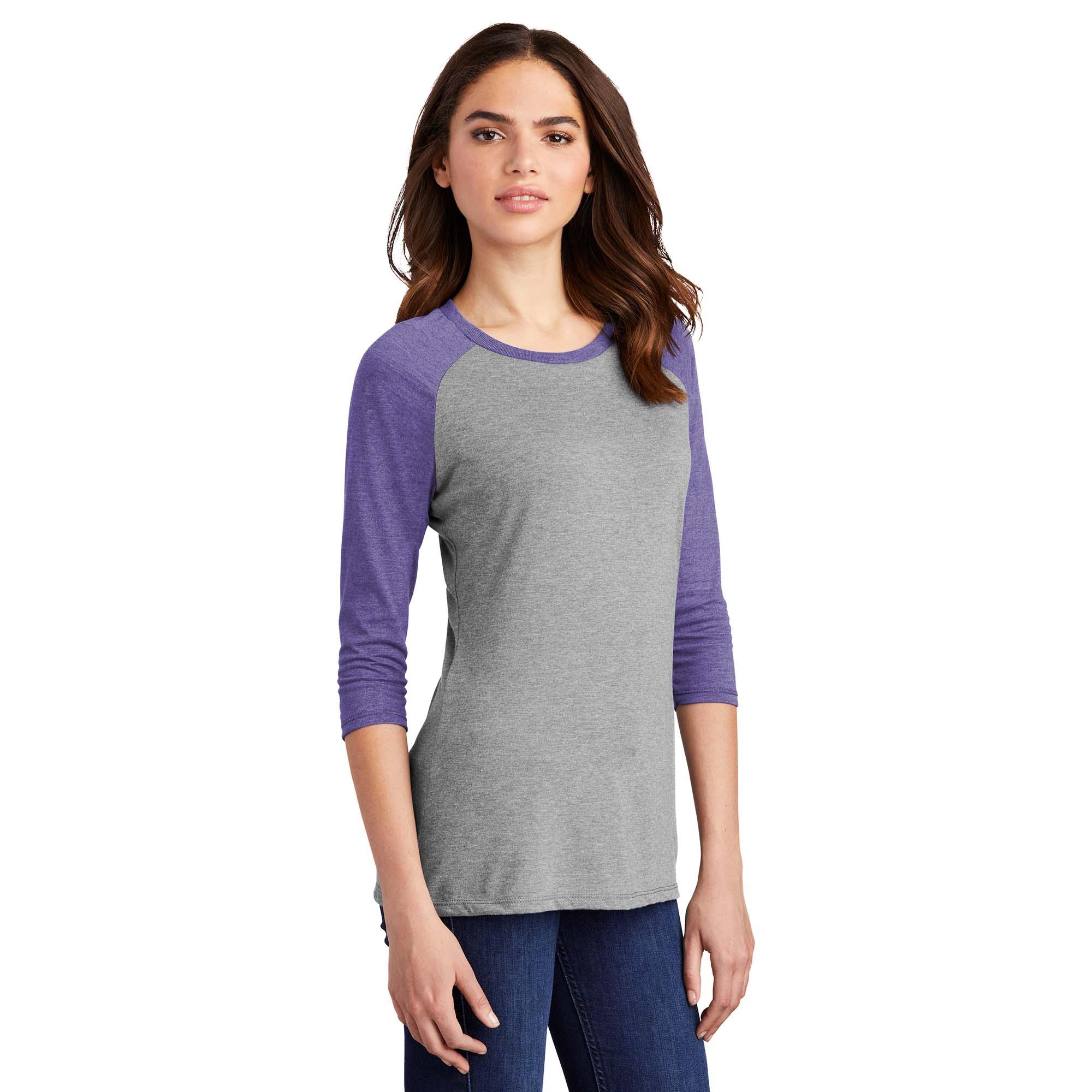 District DM136L Women's Perfect Tri 3/4-Sleeve Raglan - Purple Frost ...