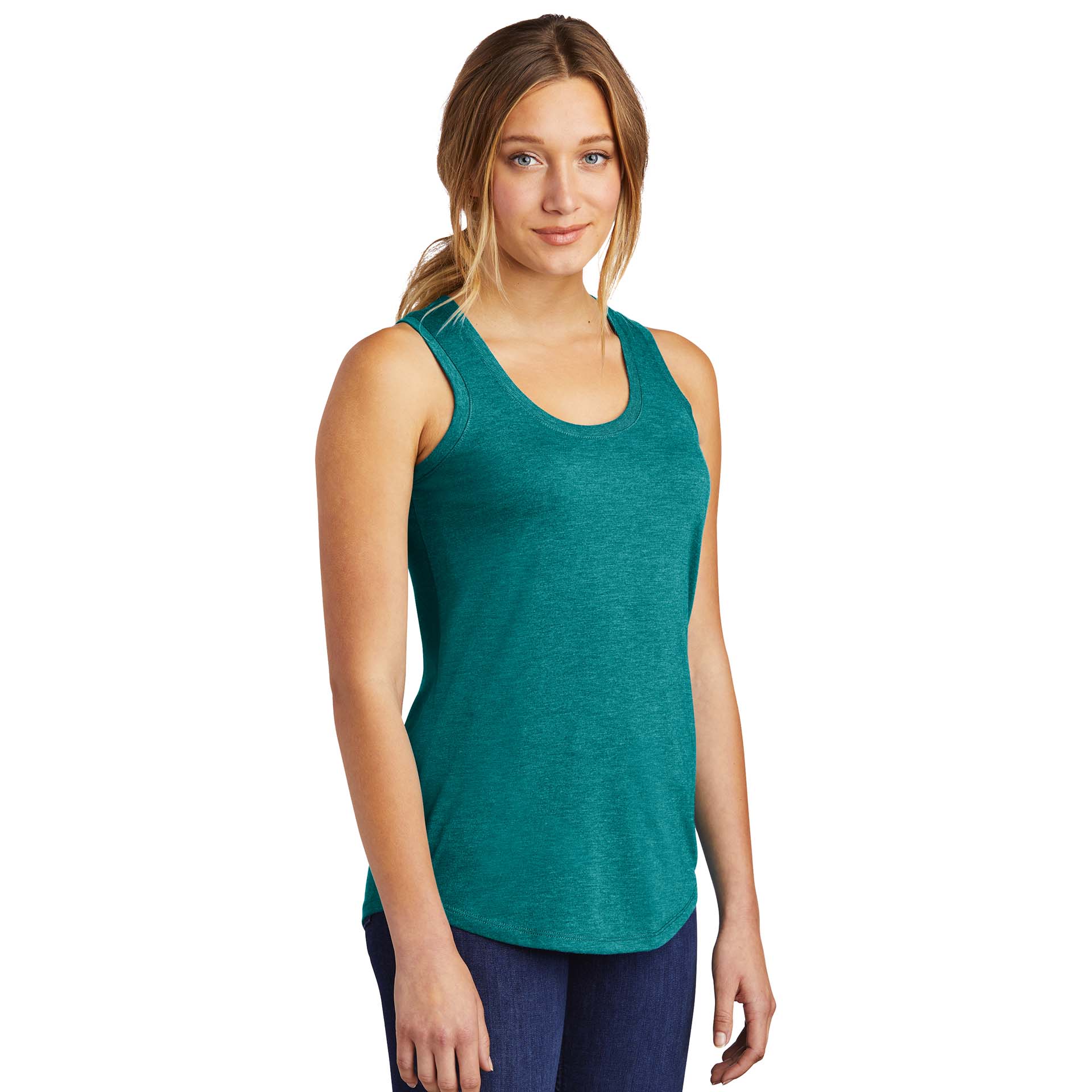 District DM138L Women's Perfect Tri Racerback Tank - Heathered Teal ...