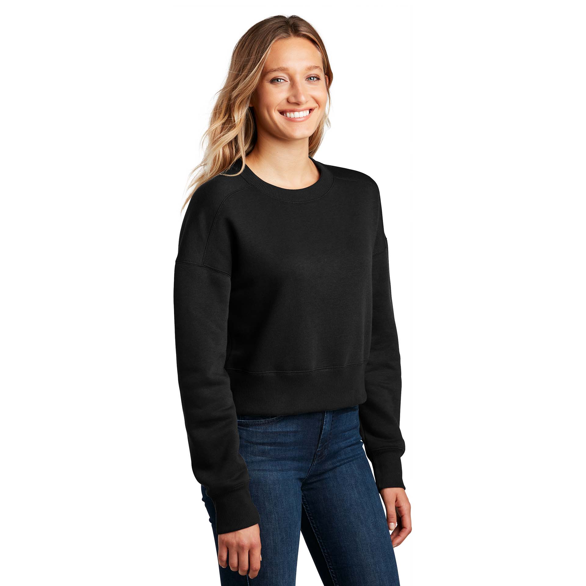 District DT1105 Women's Perfect Weight Fleece Cropped Crew - Jet Black ...