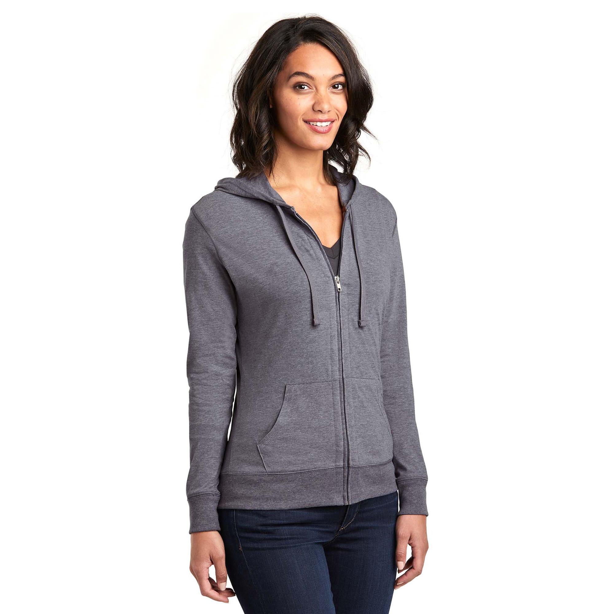 District DT2100 Juniors Lightweight Jersey Full-Zip Hoodie - Dark