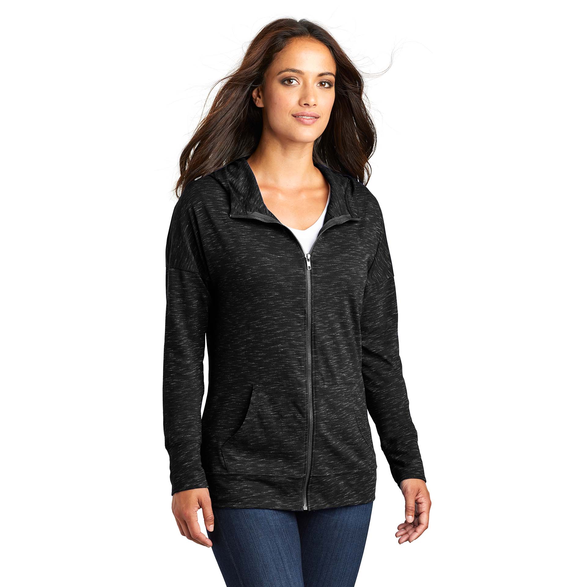 District DT665 Women's Medal Full-Zip Hoodie - Black | Full Source