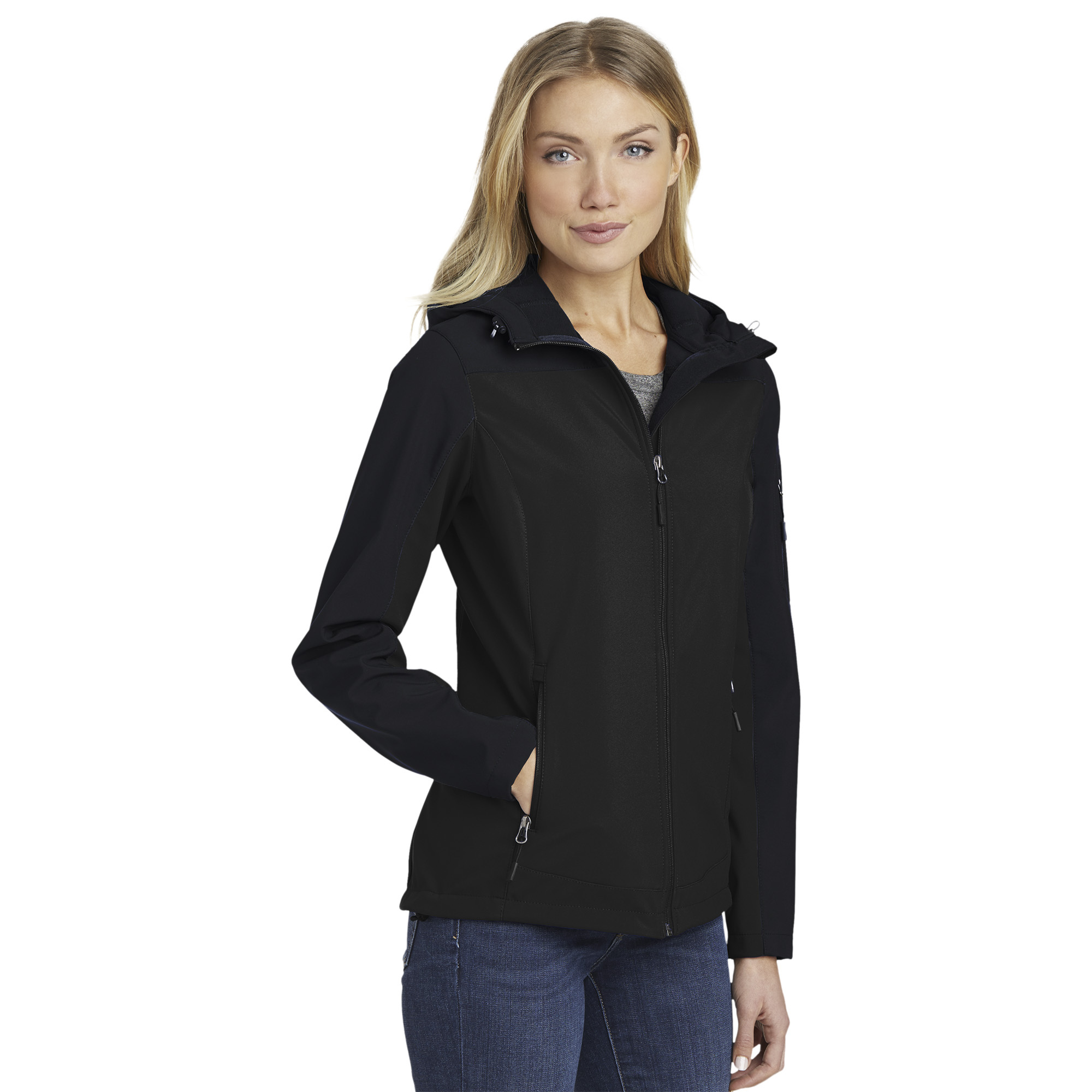 Port Authority L335 Ladies Hooded Core Soft Shell Jacket - Black | Full ...