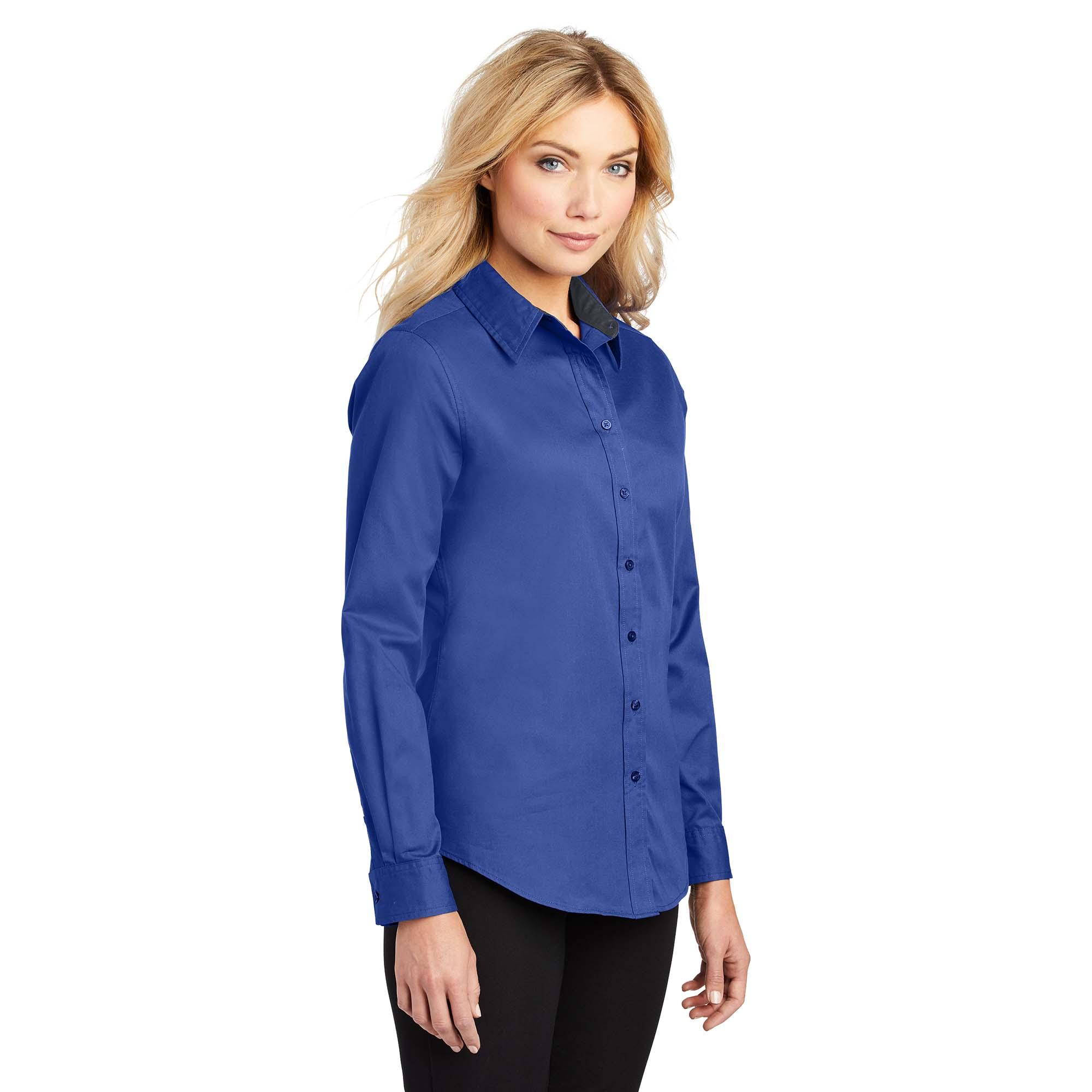 Port Authority L608 Ladies Long Sleeve Easy Care Shirt - Royal/Classic ...