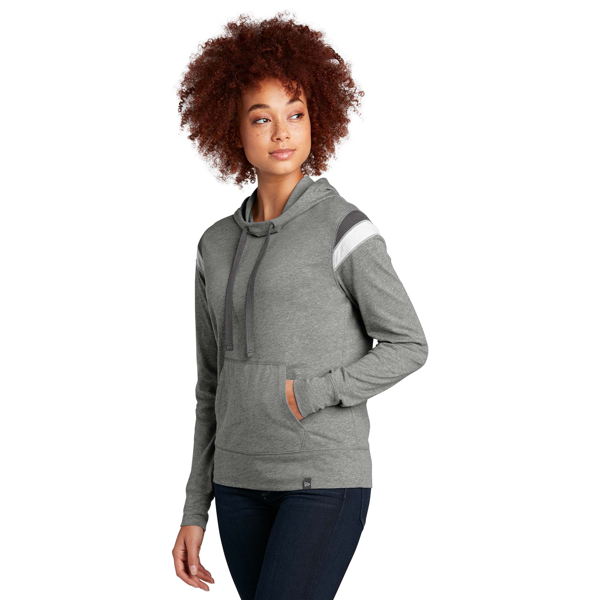 New Era LNEA108 Ladies Heritage Blend Varsity Hoodie - Shadow Grey  Heather/Graphite/White | Full Source